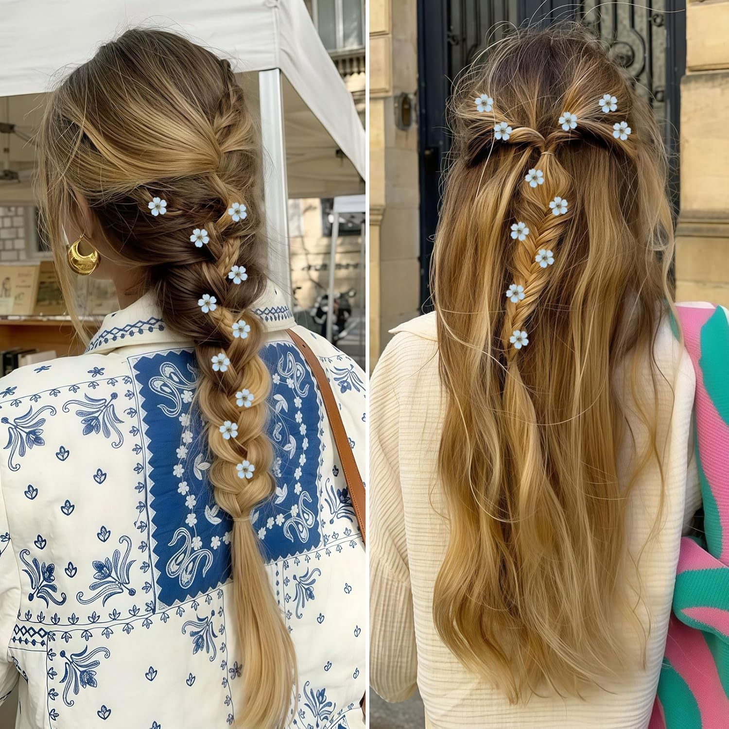 Mezrkuwr 10 Pieces Blue Mini Crystal Flower Hair Clips Summer Beach Braid Hair Accessories for Women Claw Clips Hair Claws Hair Clips Hair Clips for Party Wedding Beach image number 4