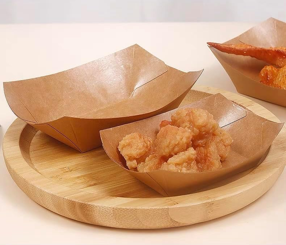 YC-GREHUN 100 Pcs Disposable Brown Kraft Paper Food Tray for French Fries and Nachos, BBQ Popcorn Party, Picnic and Wedding Party Snack Food Serving Tray image number 4