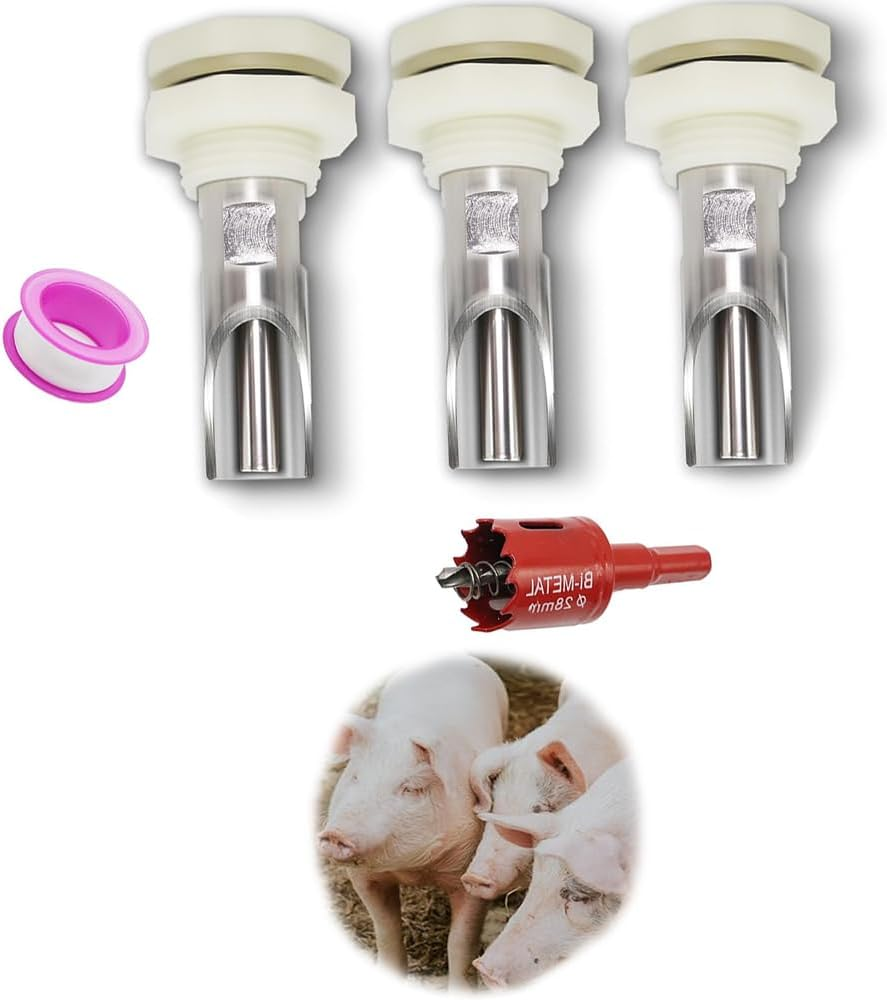 3 PCS Pig Nipple Waterer for Barrel Kit,Automatic Pig Waterer System, Stainless Steel Pig Waterer Drinker Feeder with Water Tank Connectors,For Hog Goat Sows Piglets image number 6