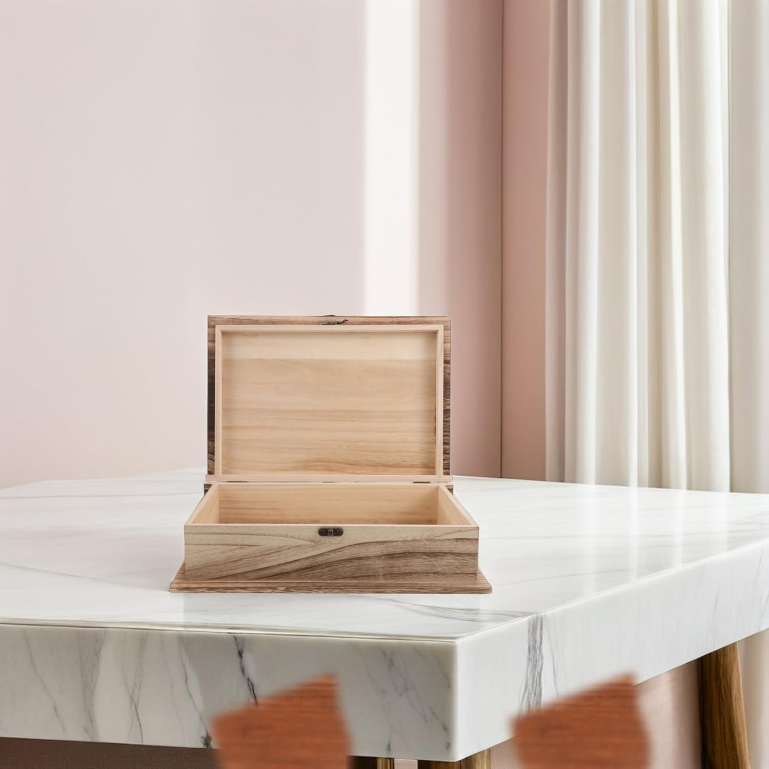 Wooden Hinged Lid Storage Box Large Rustic Rectangular Prayer Keepsake Case Clasp Lock for Home Office Memorial Organization