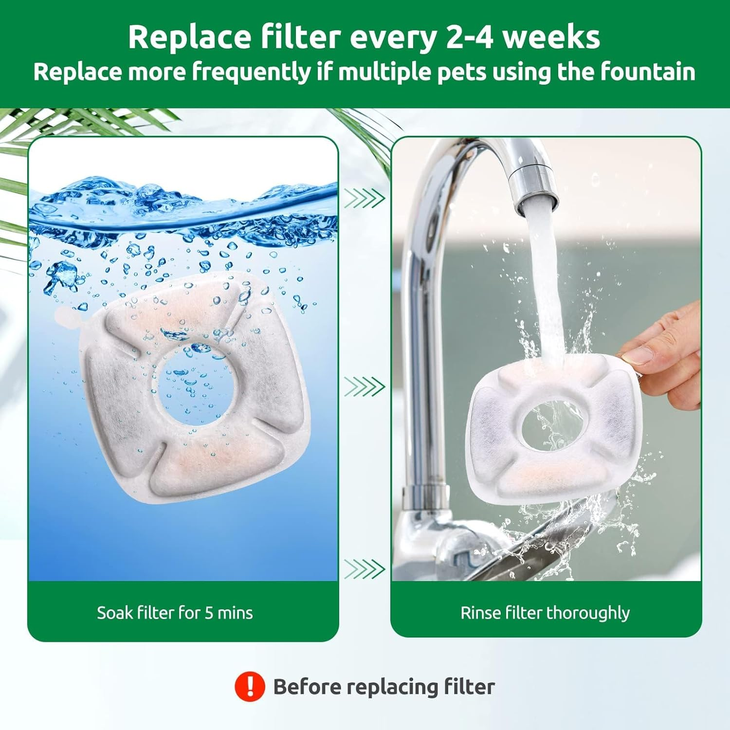 8 Pack Cat Water Fountain Filters Replacement Filters & 8 Pack Replacement Pre-Filter Sponges for 67Oz, 95Oz and 135Oz Automatic Pet Fountain Cat Water Fountain Dog Water Dispenser image number 1