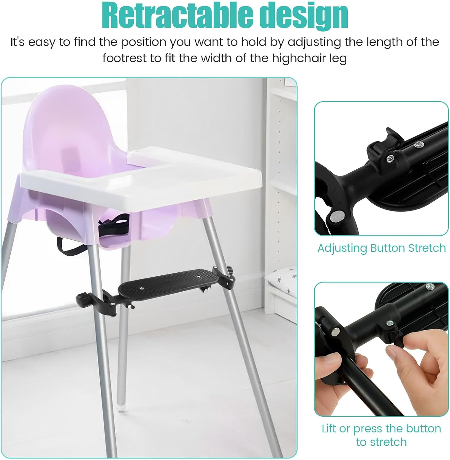 High Chair Footrest Footrest for Baby Highchair Adjustable Highchair Foot Rest Non-Slip Highchairs Foot Rest for Baby Highchair Accessories Compatible with Most Highchairs image number 6