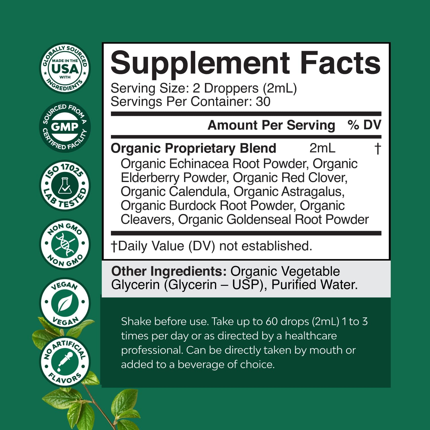 Certified Organic Lymphatic Drainage Drops - Herbal Lymphatic Cleanse and Immune Support Supplement with Echinacea Goldenseal & Red Clover Extract - Vegan Non GMO Alcohol and Sugar Free - 30 Servings image number 6