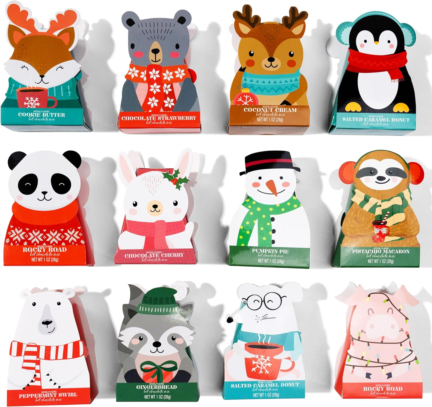 Thoughtfully Gourmet, Character Hot Chocolate Gift Set, Holiday Hot Cocoa Set Flavours Include French Toast, Cookies and Cream, Maple Donut, Toasted Marshmallow and More, Set of 12 image number 1