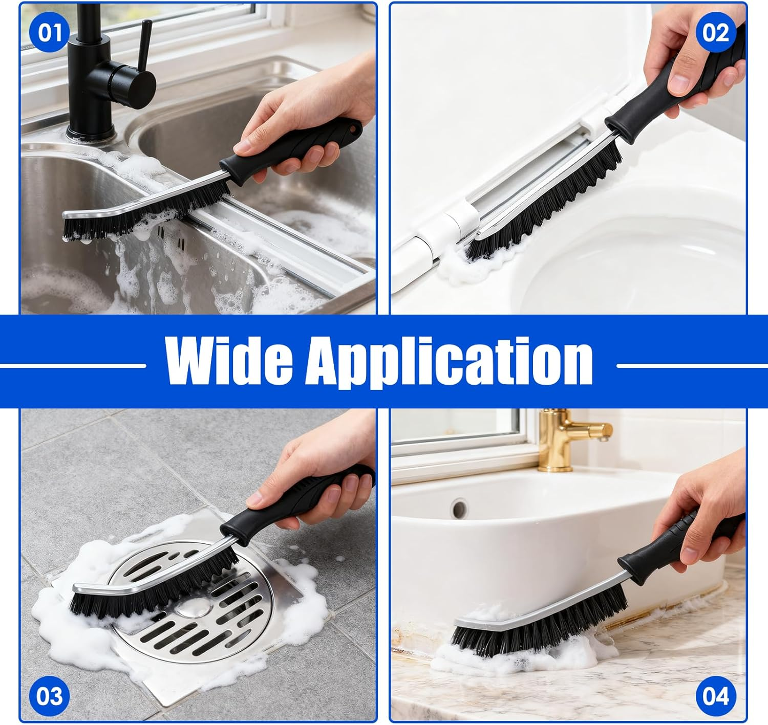 Shingidea 3 Pack Crevice Cleaning Brushes - Hard Bristle Scrub for Hard-To-Reach Spaces Bathroom, Kitchen, Toilet, Car Ergonomic Handle Gaps, Grout Lines, Window Tracks (2Black and 1White) image number 2