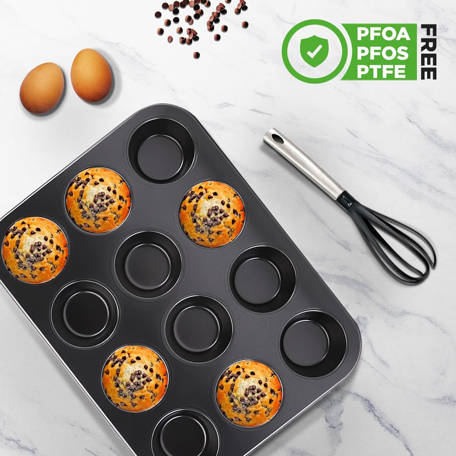 Nutrichef 13&rdquo; Non-Stick Muffin Baking Pan - Premium Dark Gray Carbon Steel Bake Tray, Commercial Grade Restaurant Quality Metal Bakeware - Dishwasher Safe image number 3