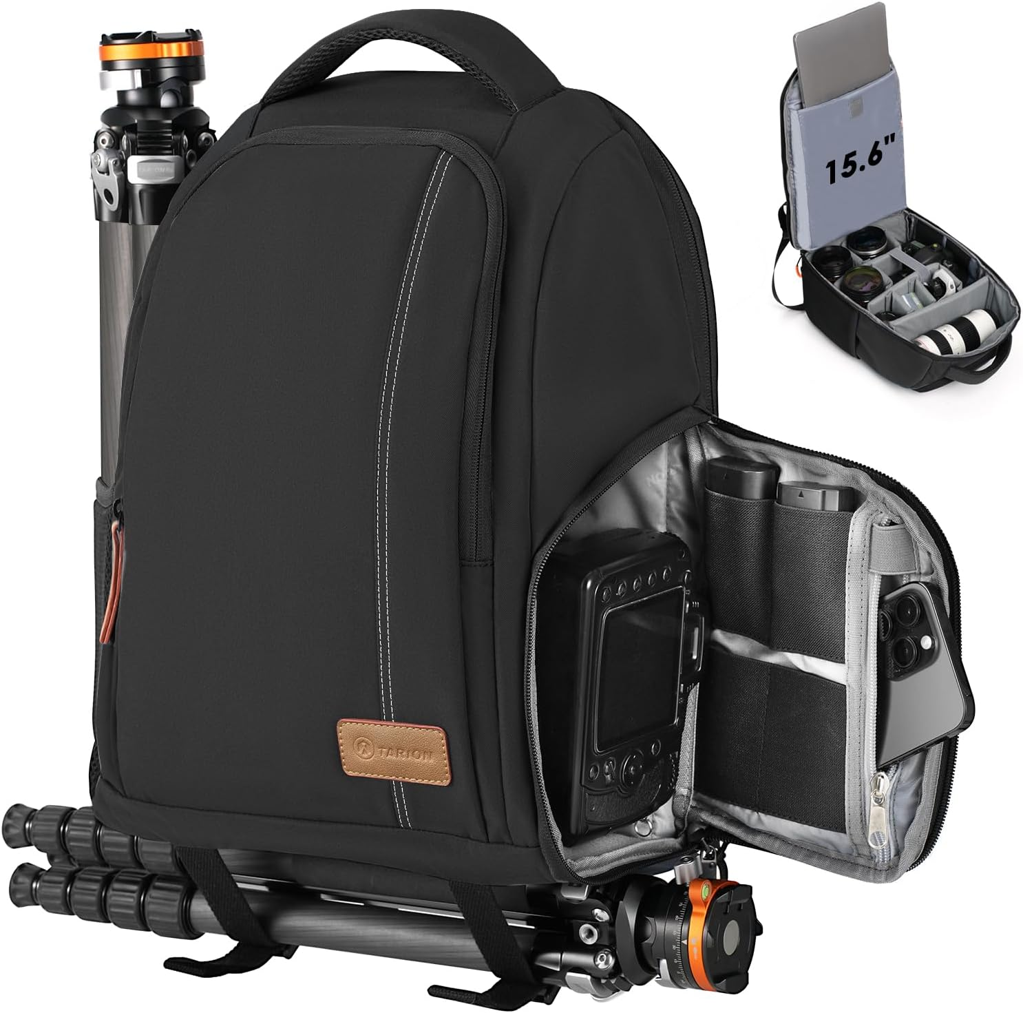 TARION Camera Backpack, Photography Backpack with Large Capacity, Padded Insert, 15'' Laptop Compartment, Professional Waterproof Camera Bag for DSLR SLR Canon Nikon Fuji Sony Cameras