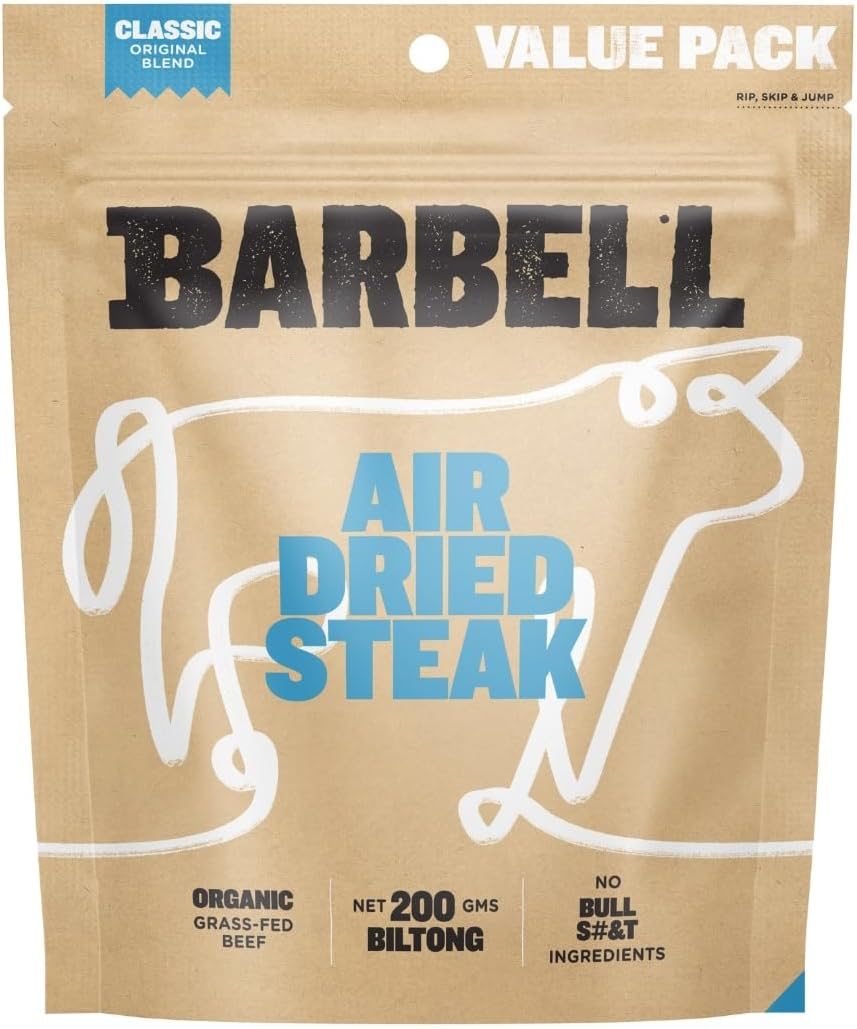 Barbell Biltong Air Dried Steak, Mixed Box, 6X200G Bags, Grass-Fed Beef, High Protein Meat Snack image number 1