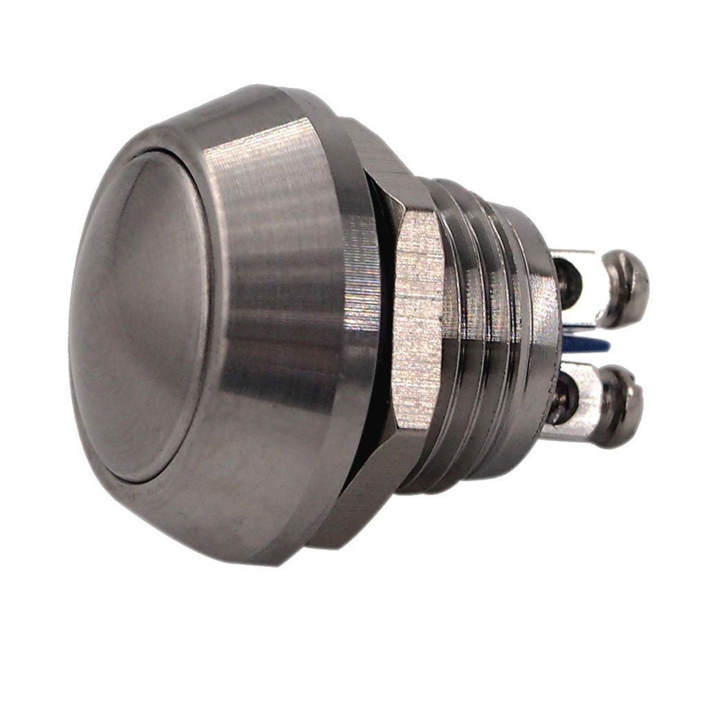 Momentary Push Button Switch, URTONE UR123, 1NO SPST DC/AC 36V 2A Stainless Steel Metal Shell Suitable for 12Mm 1/2" Mounting Hole - Silver image number 2