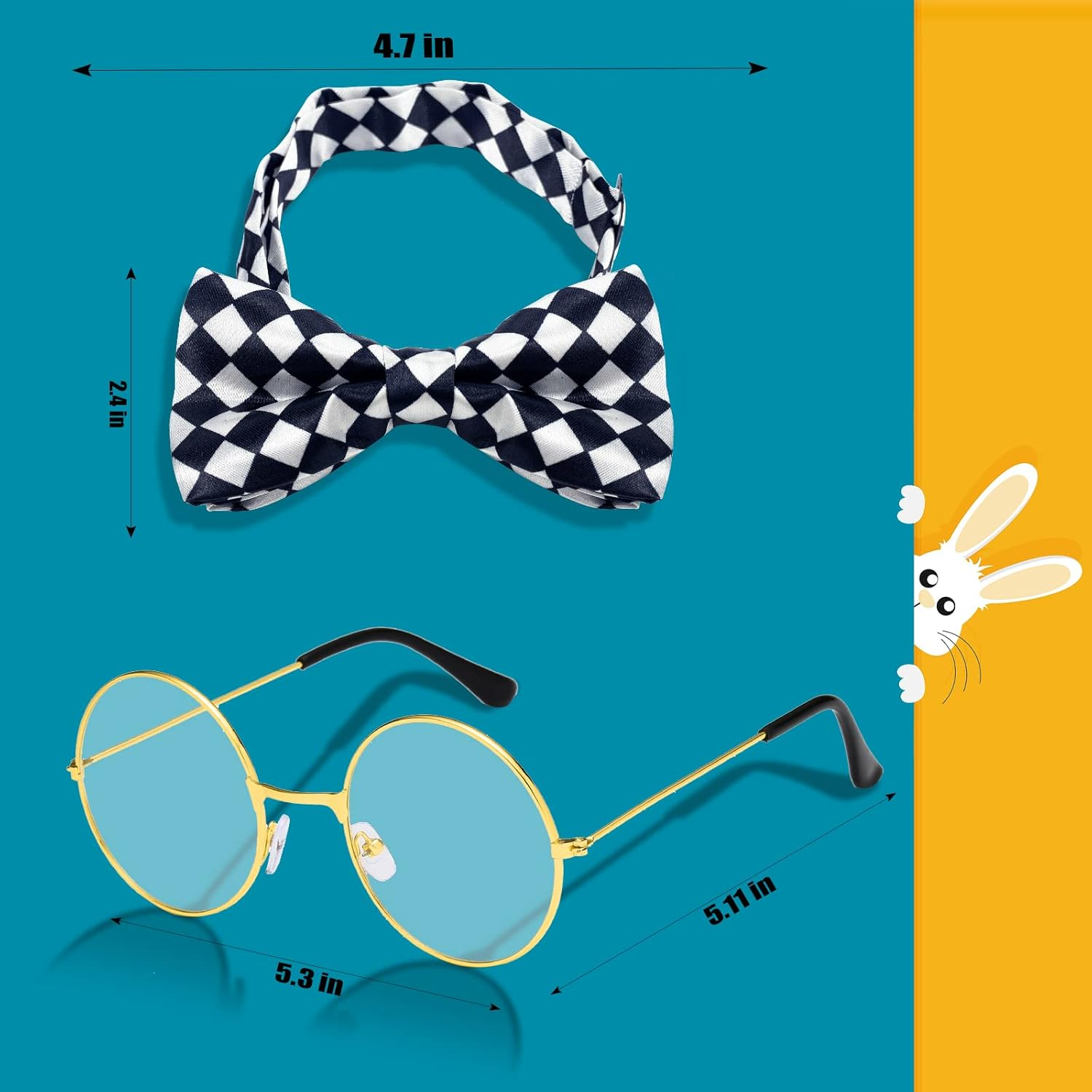 White Rabbit Costume Set Mad Hatter Costume Bunny Ear Top Hat Glasses Bow Tie Gloves for Easter Halloween Costume Accessories (4 Pieces, Multicolor) image number 6