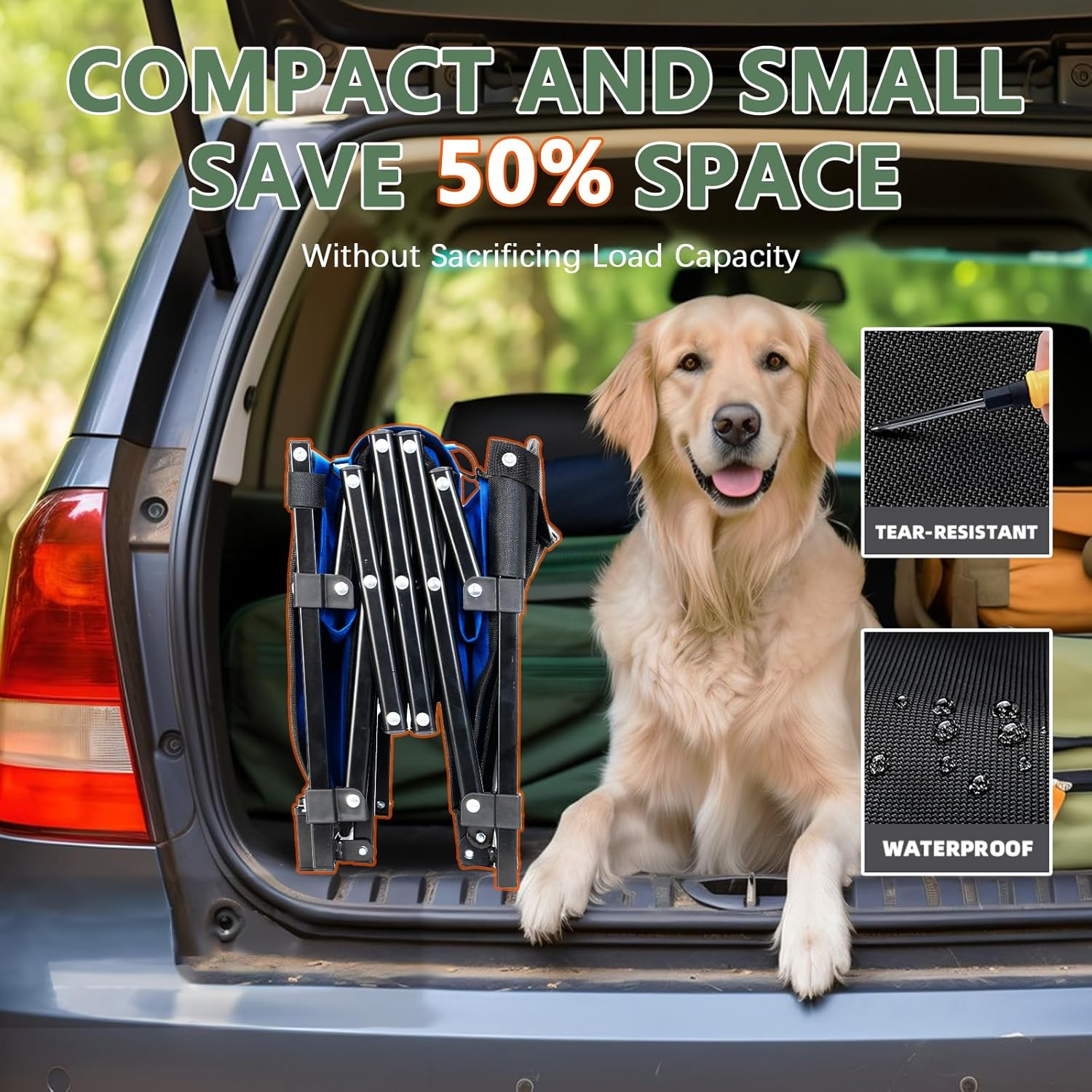 Collapsible Folding Wagon Cart with Tailgate - 300Lbs Heavy Duty Foldable Utility Wagon and Brake Wheels - 100L Lightweight Grocery Wagons for Shopping Camping Sports Garden, Blue image number 3