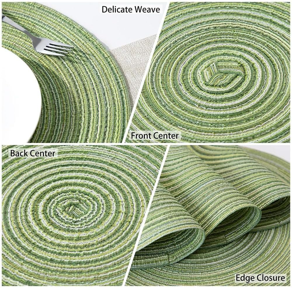 JZS round Braided Placemats 36Cm Washable Kitchen Table Placemats for Home Wedding Party,6Pcs,Green image number 5