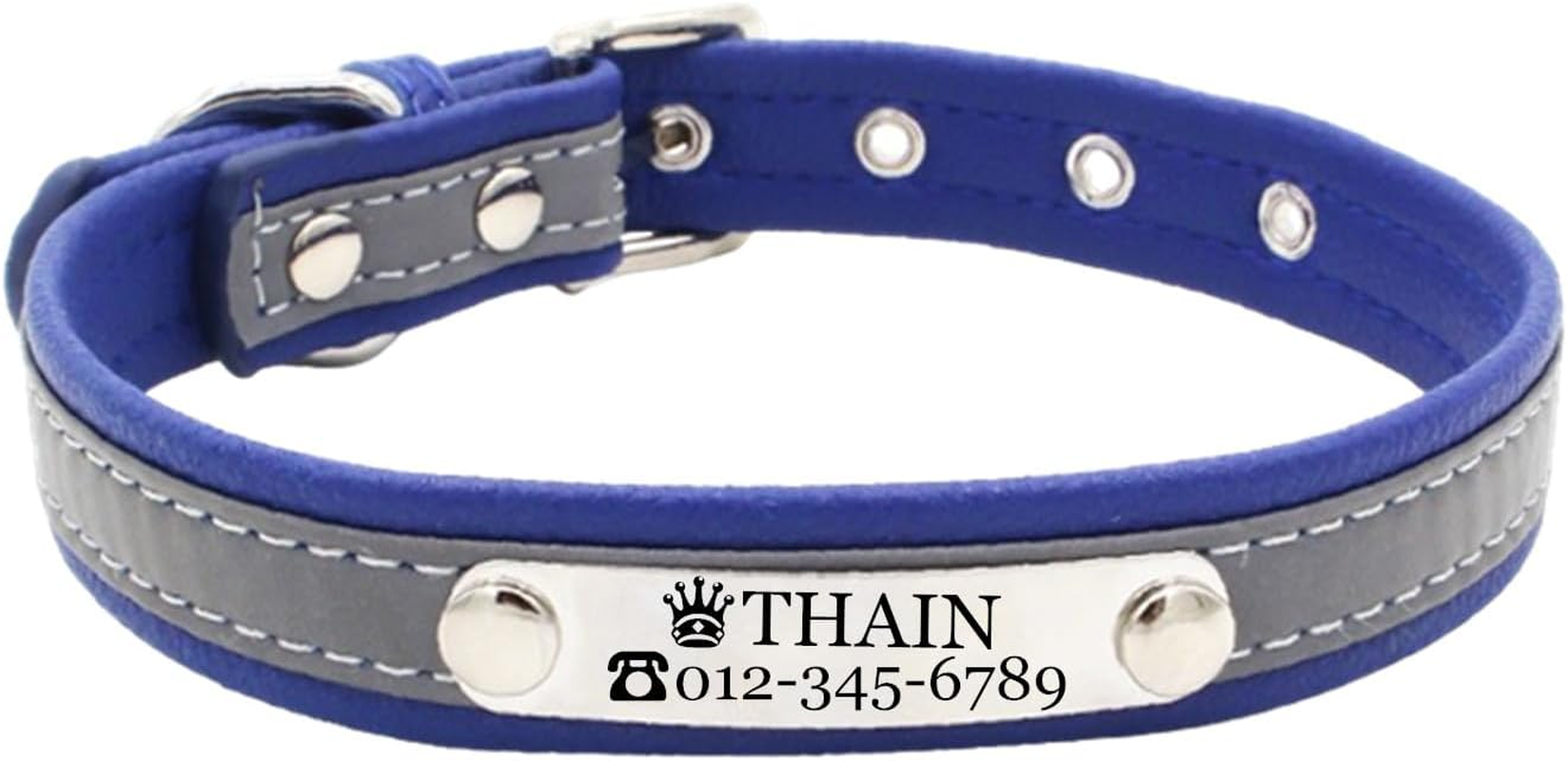 THAIN Personalized Reflective Cat Dog Collar with Name Plate Custom Engraved Cute Puppy Kitten Dog Cat Collars for Male Female Boy Girl Small Medium Large Dogs (Black, XS)