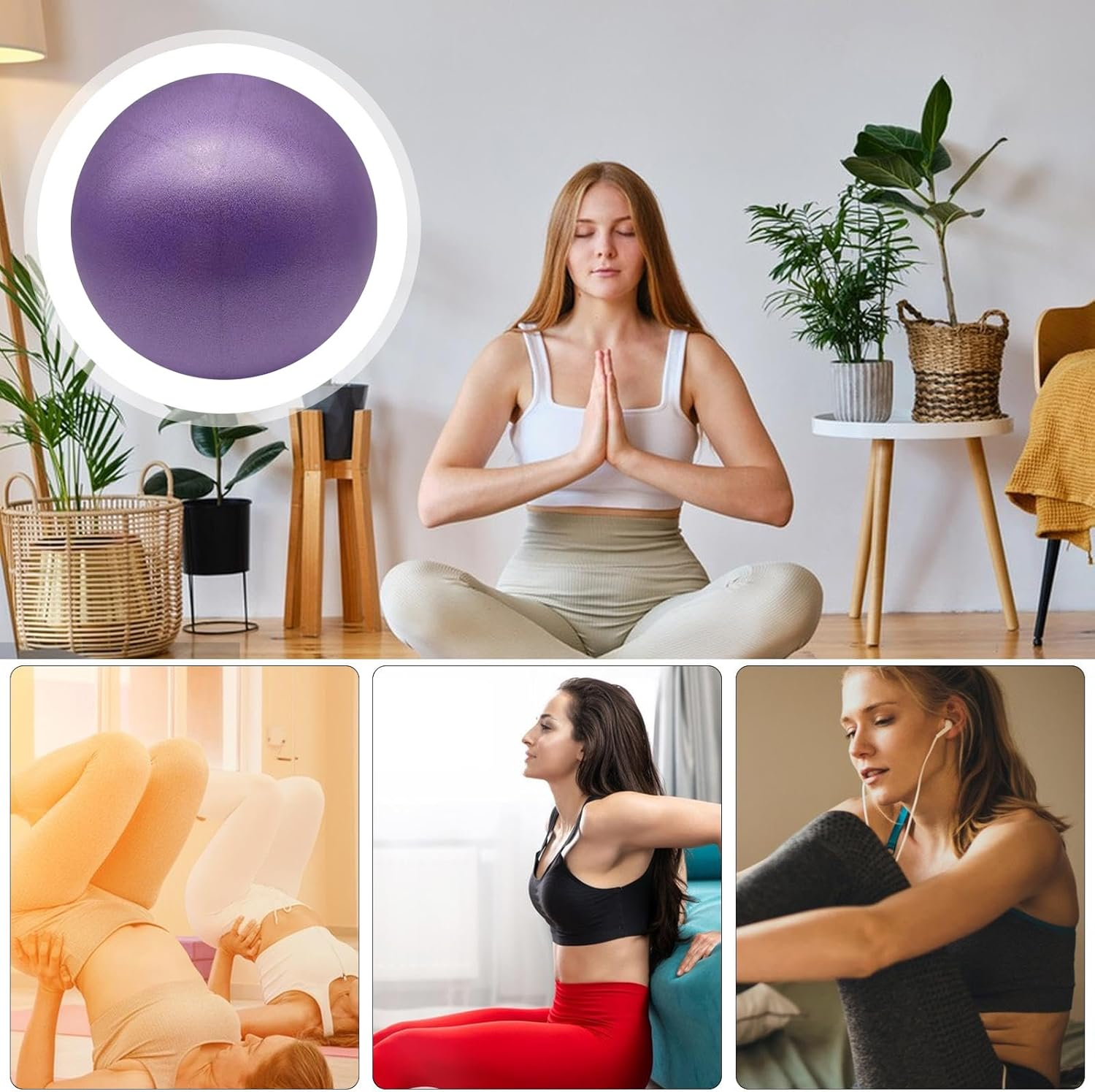 15CM Small Pilates Ball, Frosted Portable Fitness Yoga Ball, Hip Raising Yoga Balls for Exercise, Body Shaping Fitness, Weight-Bearing - Pink image number 7