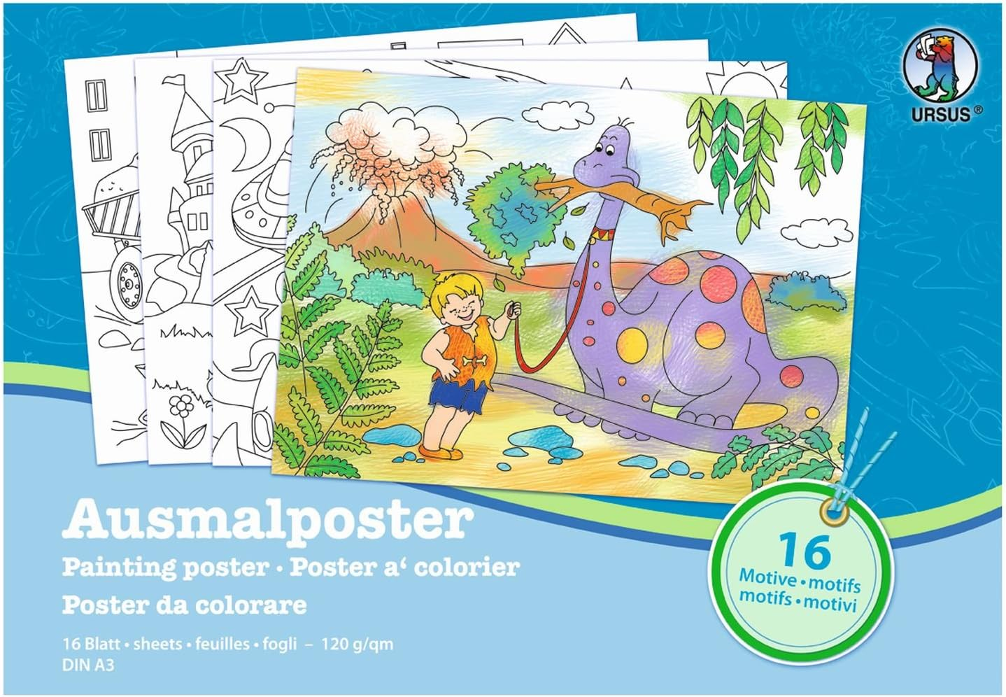 Ursus 24460099 &ndash; Boys Colouring Poster, DIN A3, 16 Sheets with 16 Different Designs, 120 G/M&sup2;, for Colouring Beautiful Pictures, with Colouring Pencils and Fibre-Tip Pens image number 5
