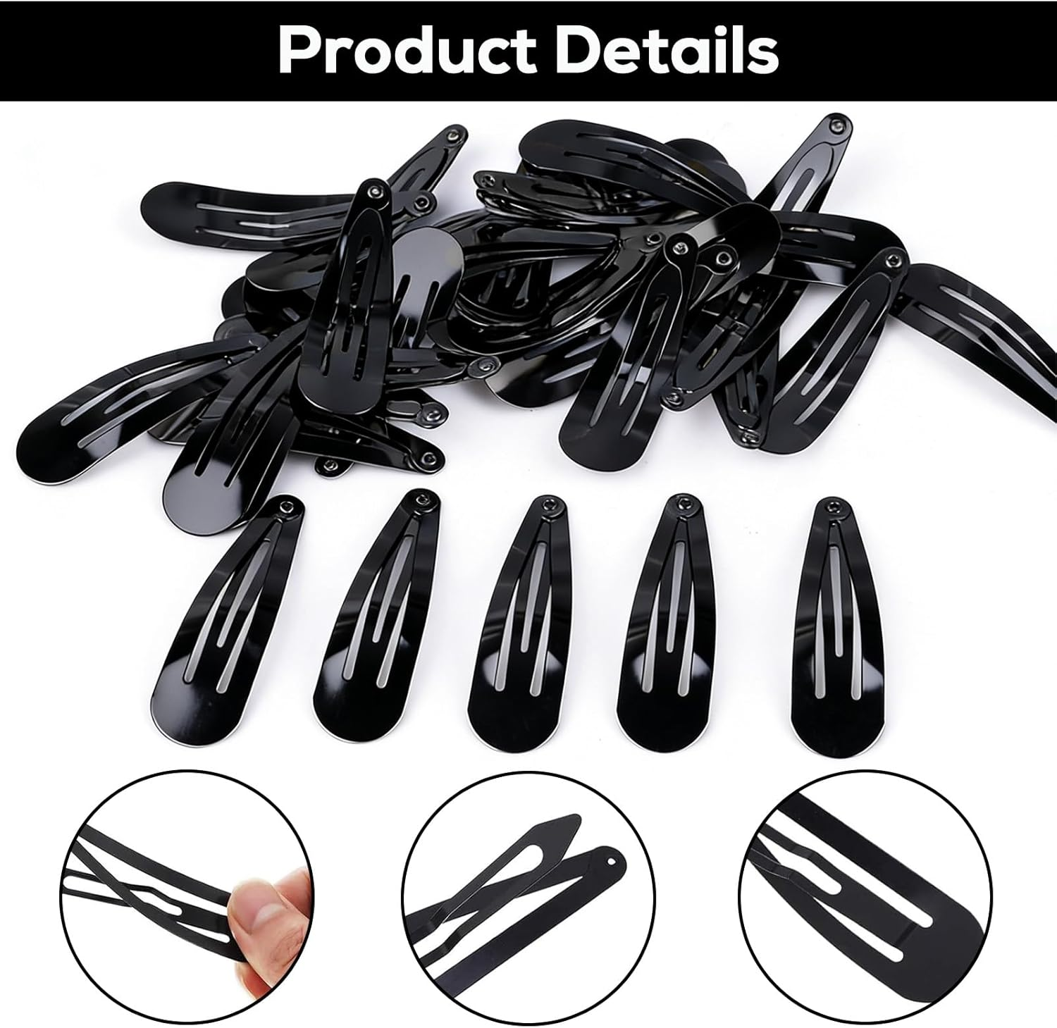 Jeyzuroa 40Pcs Snap Hair Clips for Women Black Barrettes Metal Hair Clips Accessories Hair Pins image number 5