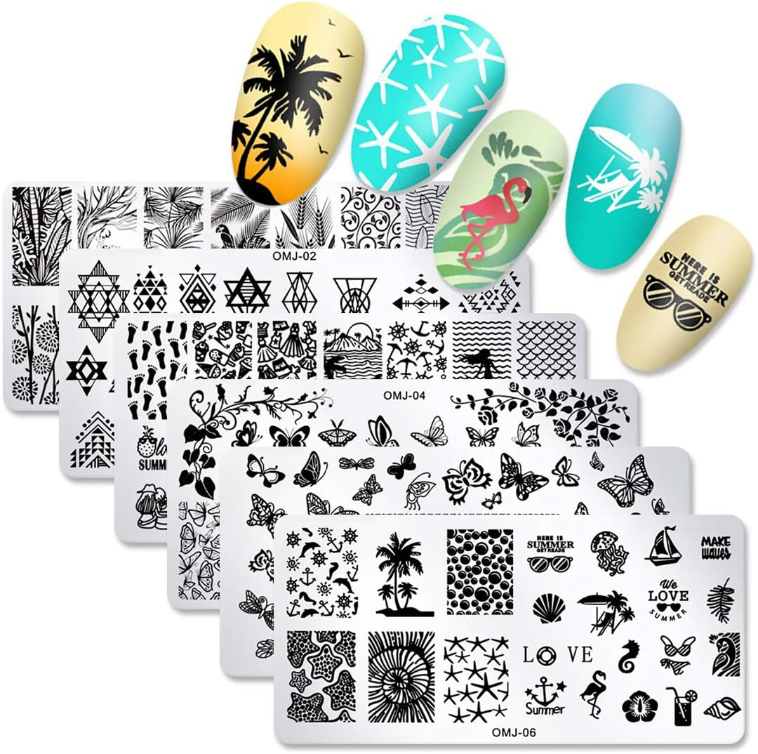 SILPECWEE 6Pcs Nail Art Stamping Templates Butterfly Flower Nail Art Stamps Stencils Manicure Accessories Nail DIY Tools image number 1