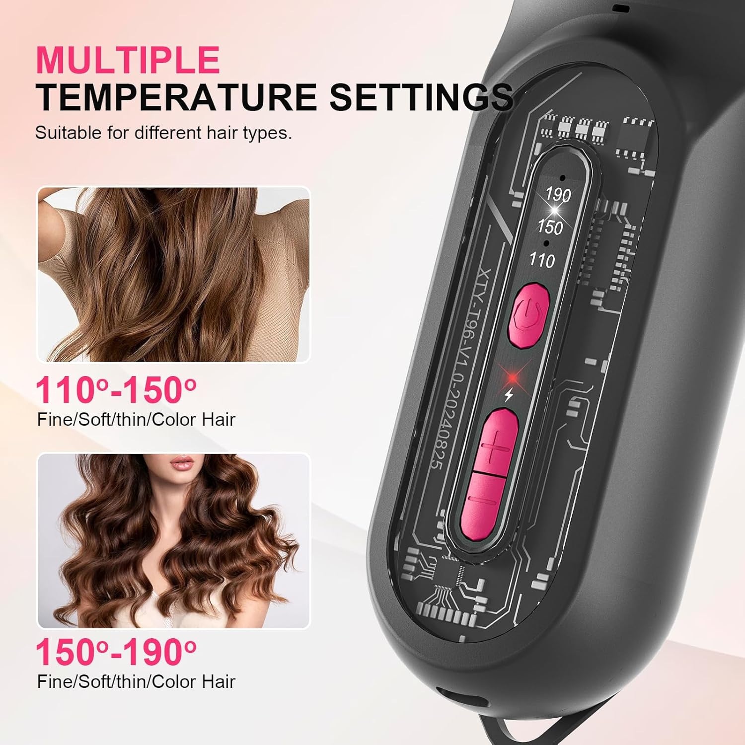 Kieacos Hair Straightener Brush, 90 Mins Cordless Hair Straightener 9600Mah Battery, Negative Ions, 3 Temp Setting, Fast Heating, Portable Straightener Brush-Gobrush Pro, Rechargeable Mini Straightener image number 6
