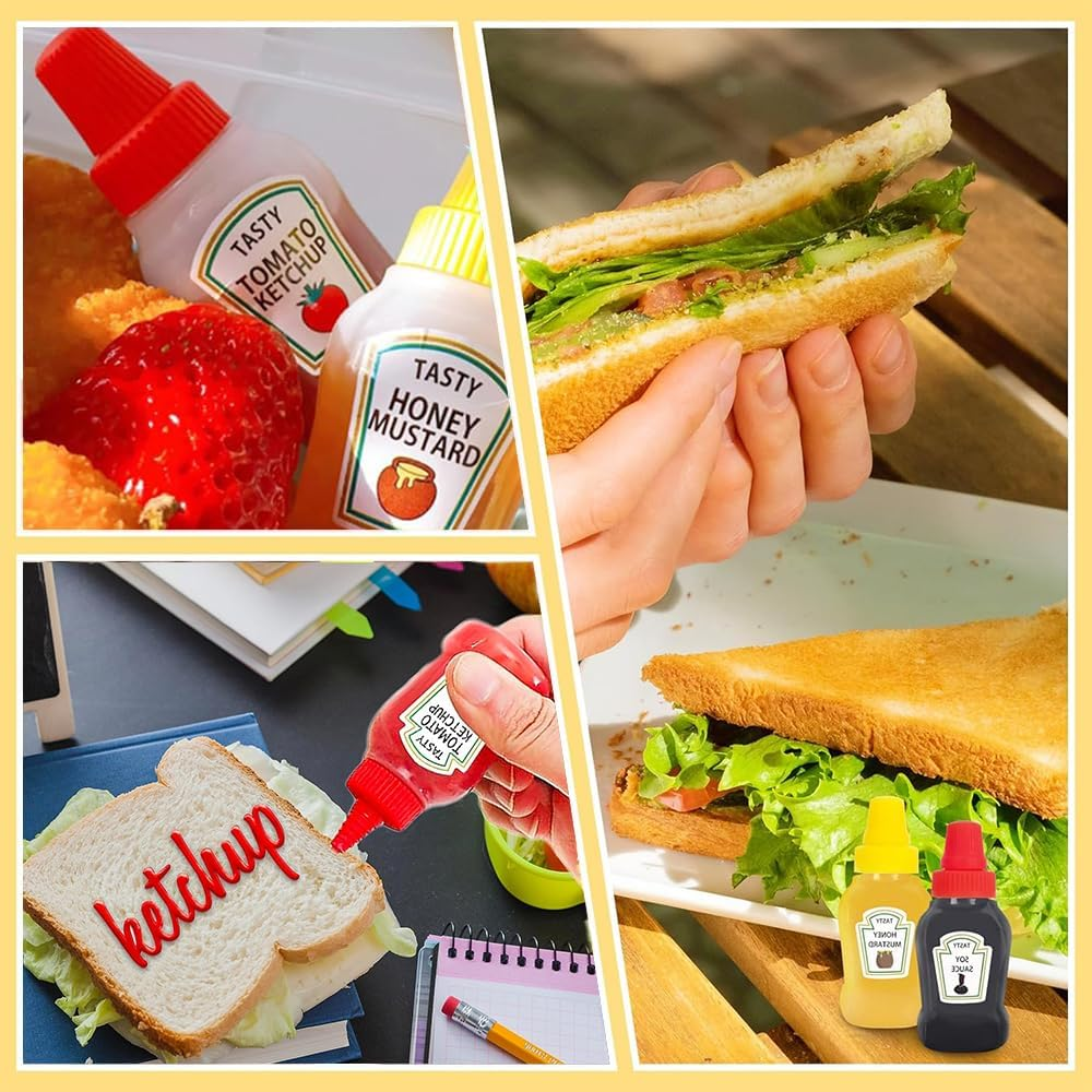 4-Pack Ketchup Sauce Bottles - Portable and Reusable Lunch Box Dispensers image number 5