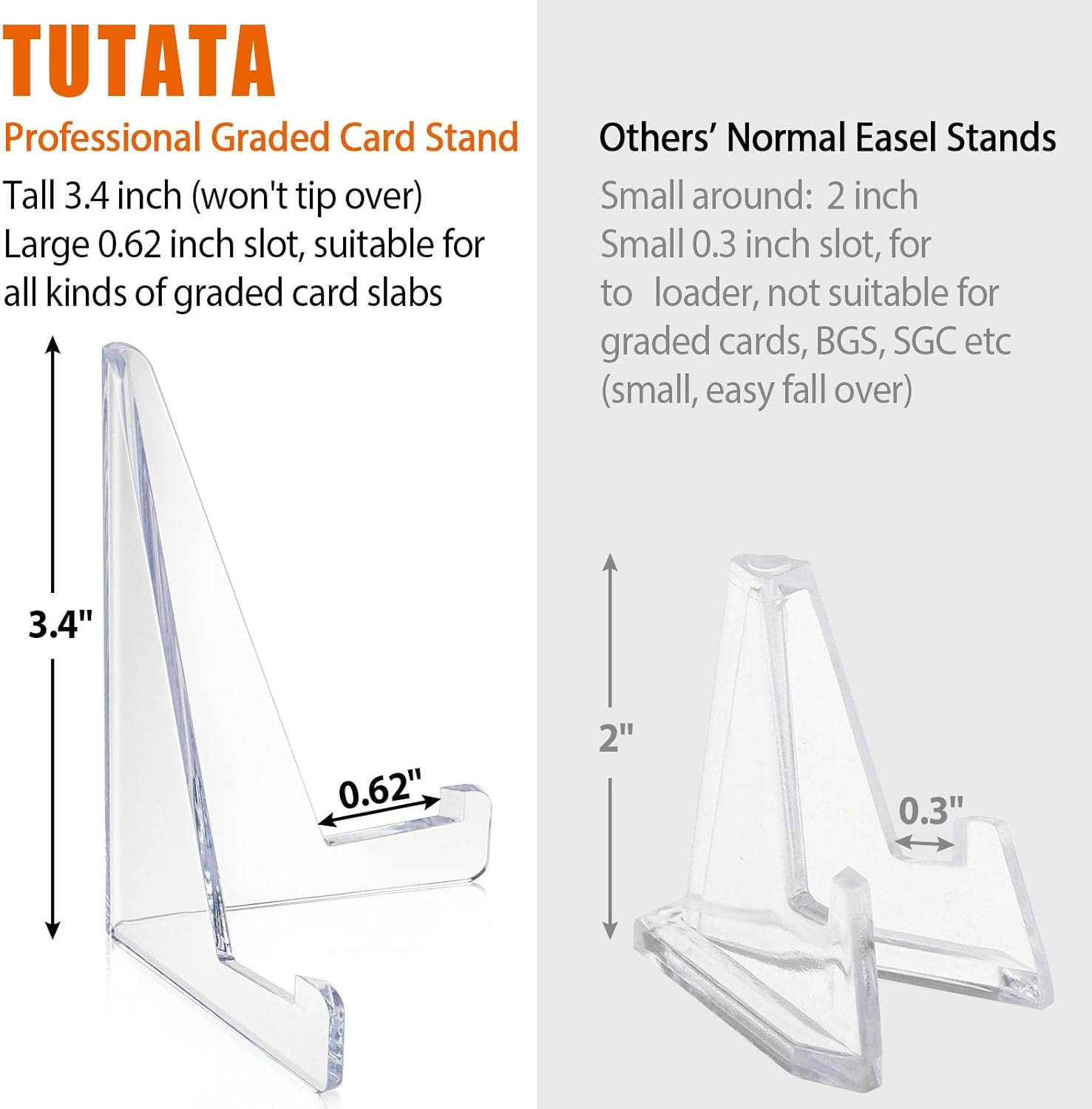 Tutata PSA Graded Card Stands, Trading Card Display Stand Mini Easel Holder, Clear Card Stands for BGS, PSA, SGC Baseball Sports Card- 10 Pack