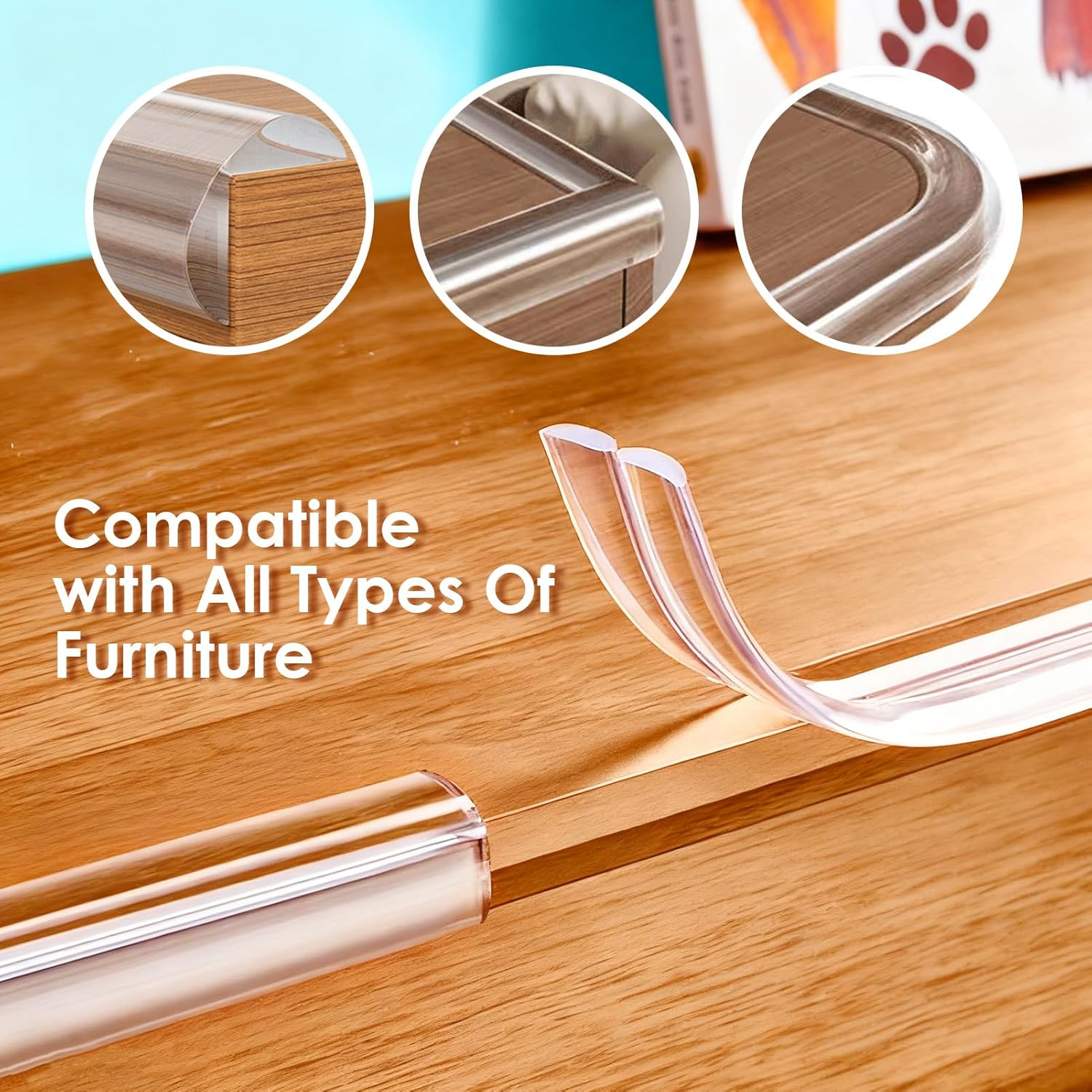 Baby Proofing Corner Protectors, 9.84FT Clear TPE Edge Safety Bumpers + 4 Corner Guards, Soft Child Safety Bumpers for Furniture Sharp Corners, Cabinets, Cribs image number 6