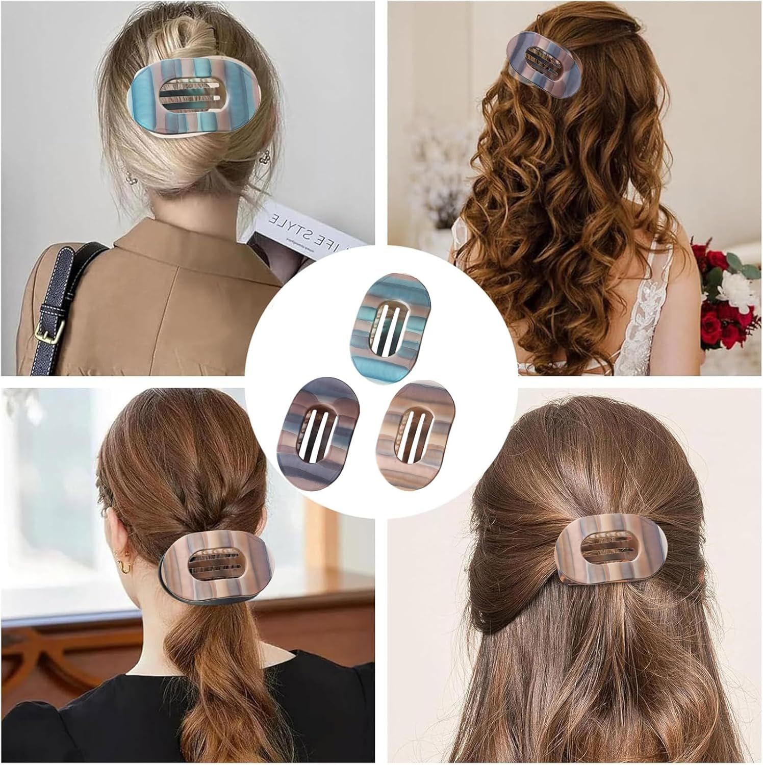 Pack of 3 Flat Hair Clips, Flat Hair Clips, Flat Hair Clips, Elegant Hair Clips, Ideal for Everyday Life, Sports, Driving and Lying, Flat Claw Clip Hair Clip for Girls and Women image number 4