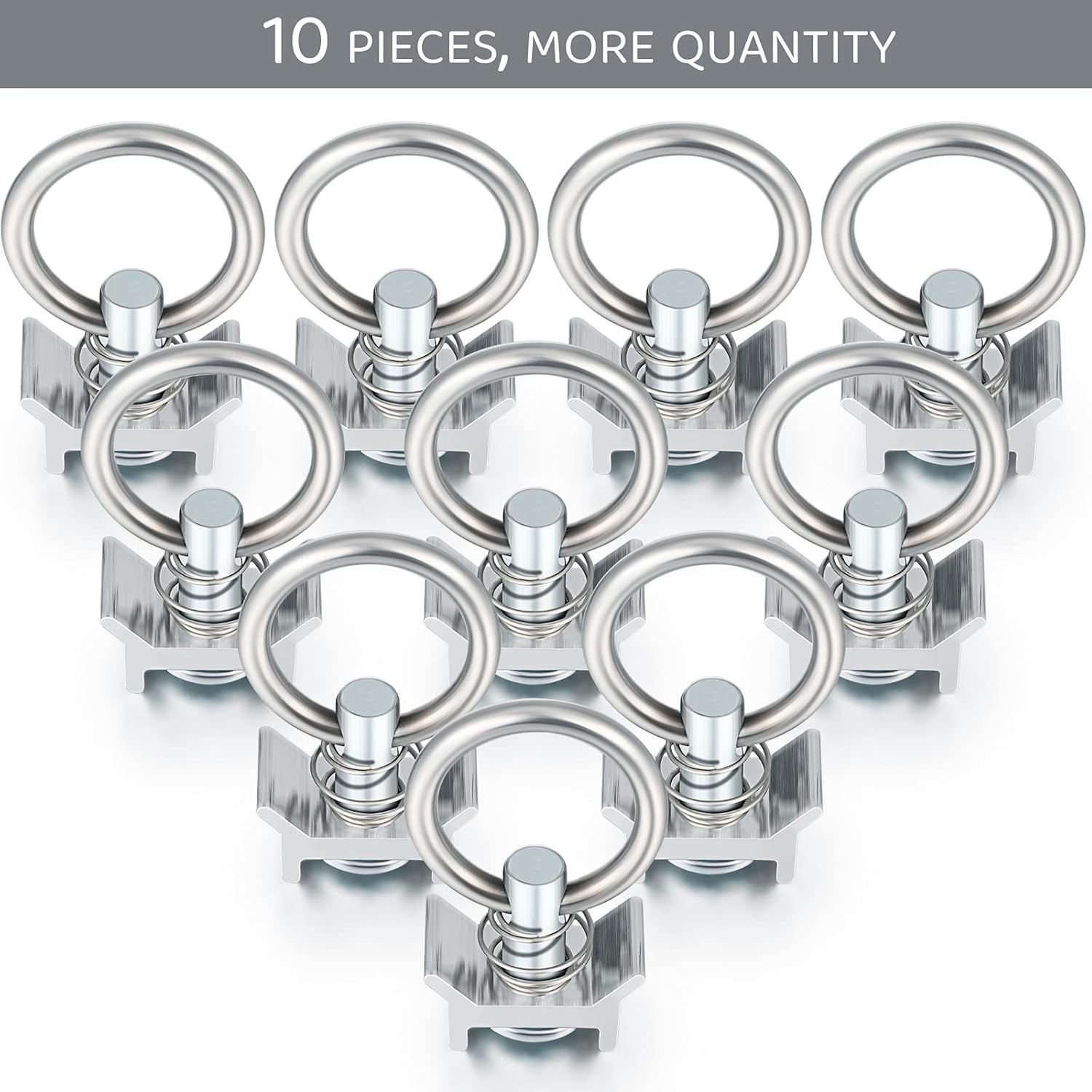 Hotop, Single Stud Fitting L Track 4,000LB Capacity with Stainless Steel round Ring Aluminum Keeper Cargo Control for Airline Track Logistic Installation (10 Pieces) image number 1