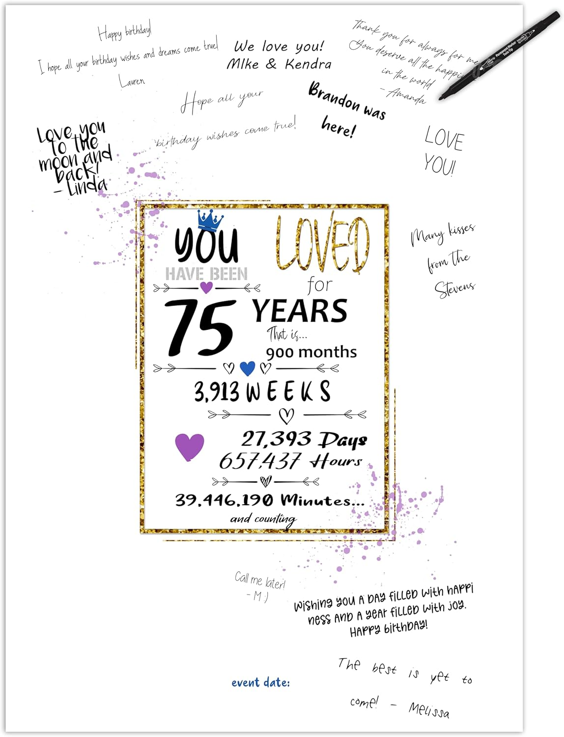 75Th Birthday Party Guest Book Poster - Table Centerpiece Decoration Banner for Women or Men Turning 75 Years Old - Sweet Guest Book Alternative - Size A3 Art Anniversary Keepsake Sign for Wishes image number 4