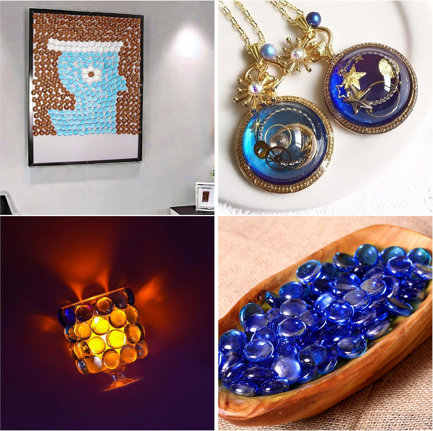 Glass Marbles, 0.97 LB Transparent and Smooth Flat Glass Beads for Vases, Mosaic Gem Pebbles for Aquarium Decor, Floral Arrangements, Mancala Stones, Vase Filler and Crafts,Brown - Blue image number 7