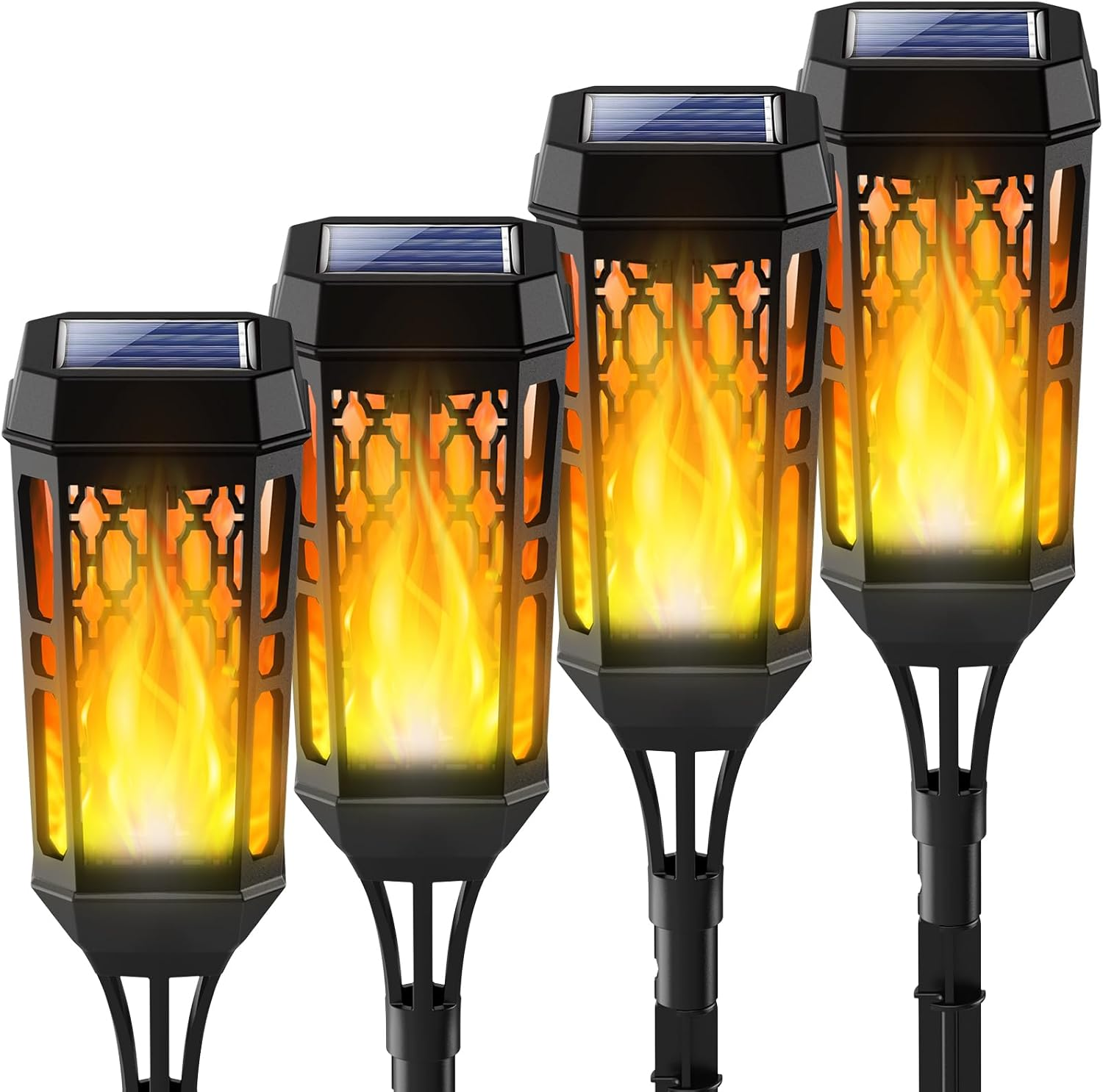 Solar Torch Flame Lights, LED Solar Lights Outdoor with Flickering Flame, IP65 Waterproof Solar Pathway Light Landscape Decoration Lighting for Garden Lawn Patio Yard Outdoor (Black+Purple, 6)