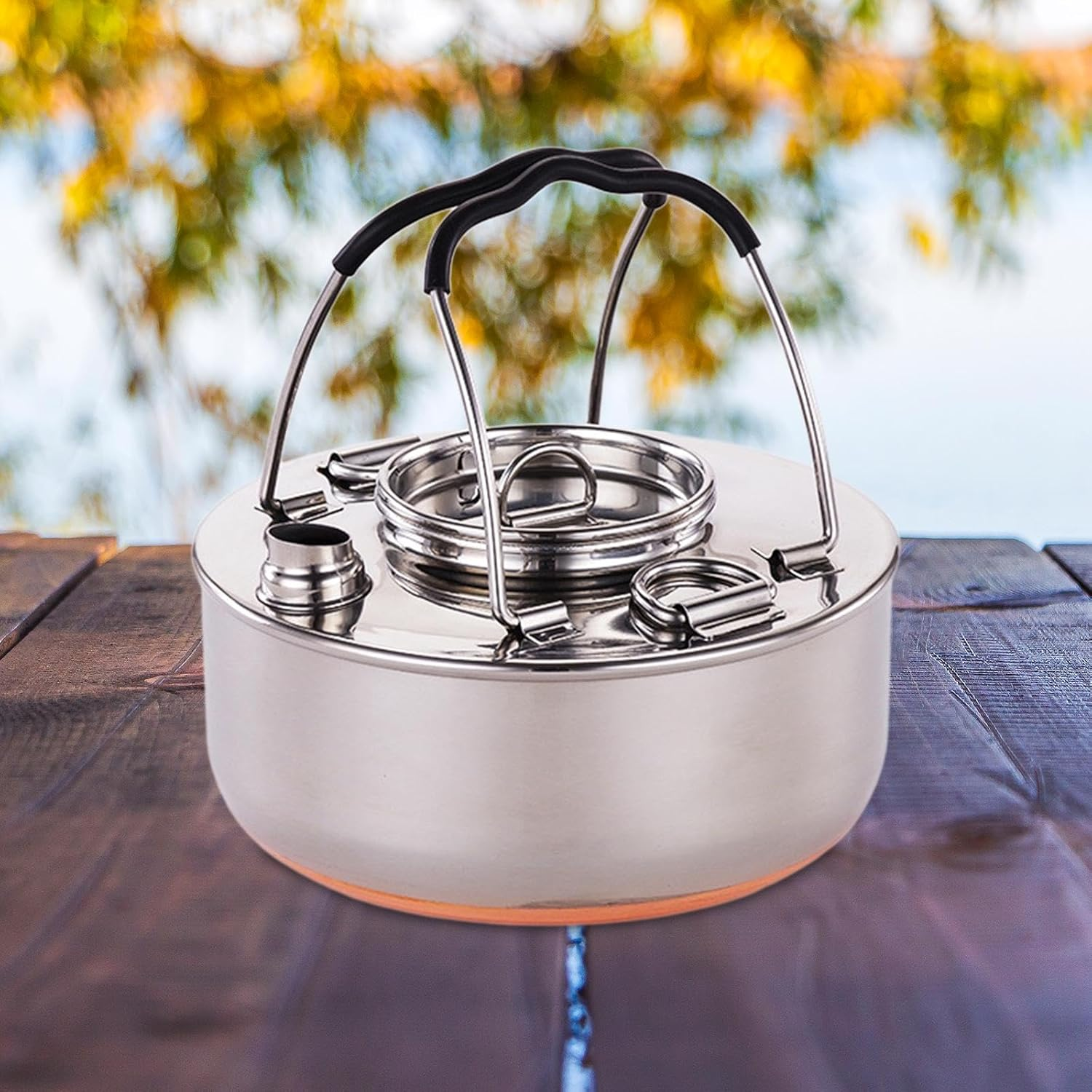 Camping Kettle Water Kettle Outdoor Campfire Coffee Tea Pot Teapot Camping Tea Kettle for Camp Barbecue Yard Picnics Hiking, 1.5L image number 5