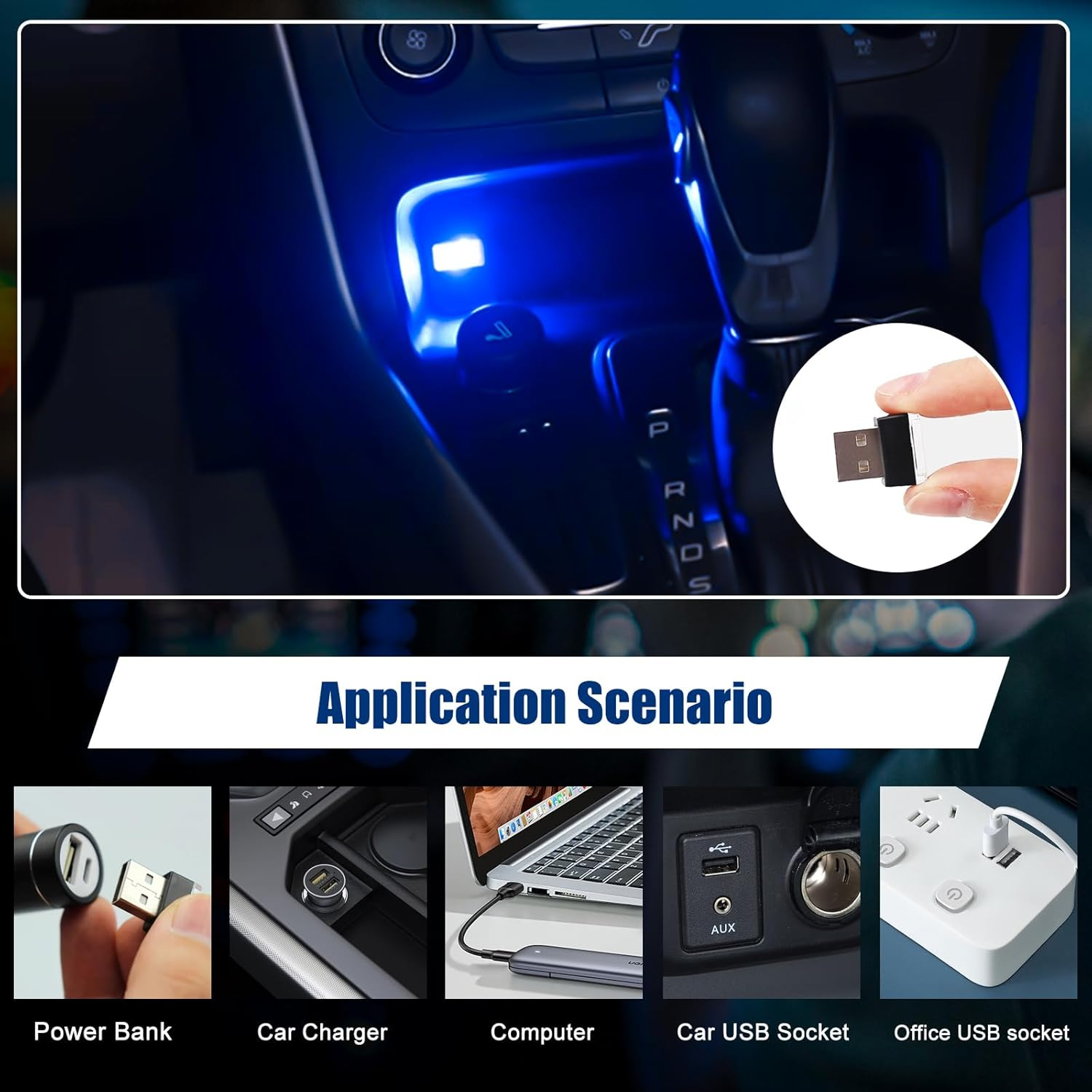 4 PCS USB LED Light, Automotive Interior Atmosphere Lamp, Car Mini USB Night Lights Decorative Light, Cool Car Interior Accessories Light for USB Interface(Blue) (Blue Light) image number 4