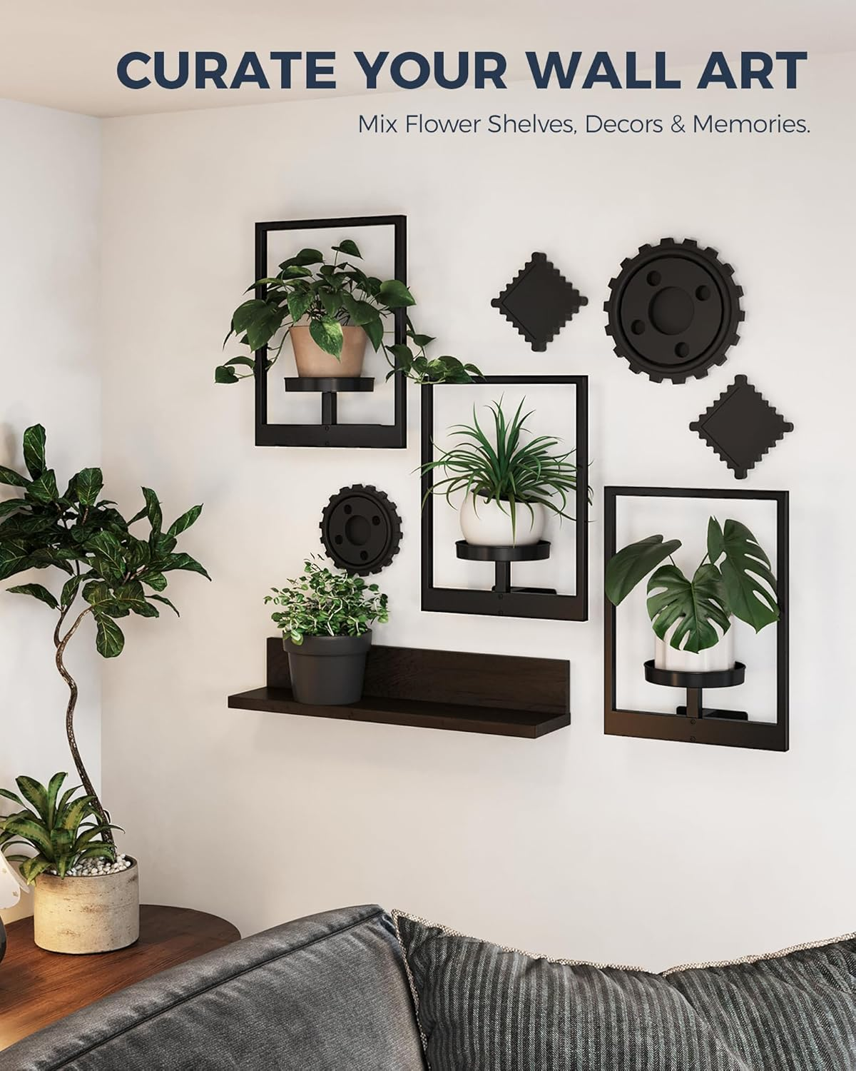 Bamworld Picture Frame Wall Plant Holder Window Plant Shelf Wall Decor Wall Hanging Planters Plant Hanger Outdoor Wall-Mounted Plant Rack Black Metal 3 Pack (Patent Design) image number 1
