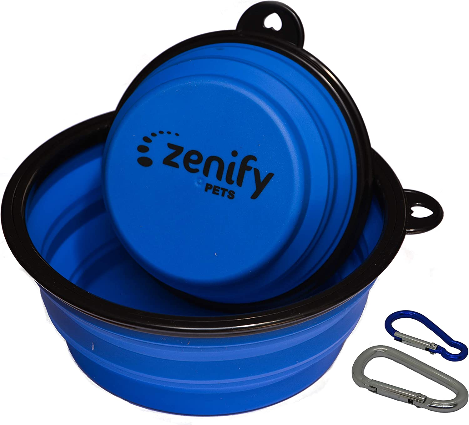 Zenify Dog Bowl Food & Water Feeder 2 Pack - Extra Large 1000Ml 17.8Cm & Small 400Ml 12.7Cm Collapsible Portable Foldable Travel Dish Leash Lead Slim Accessories for Puppy Dogs (Pink Xl/Blue S)