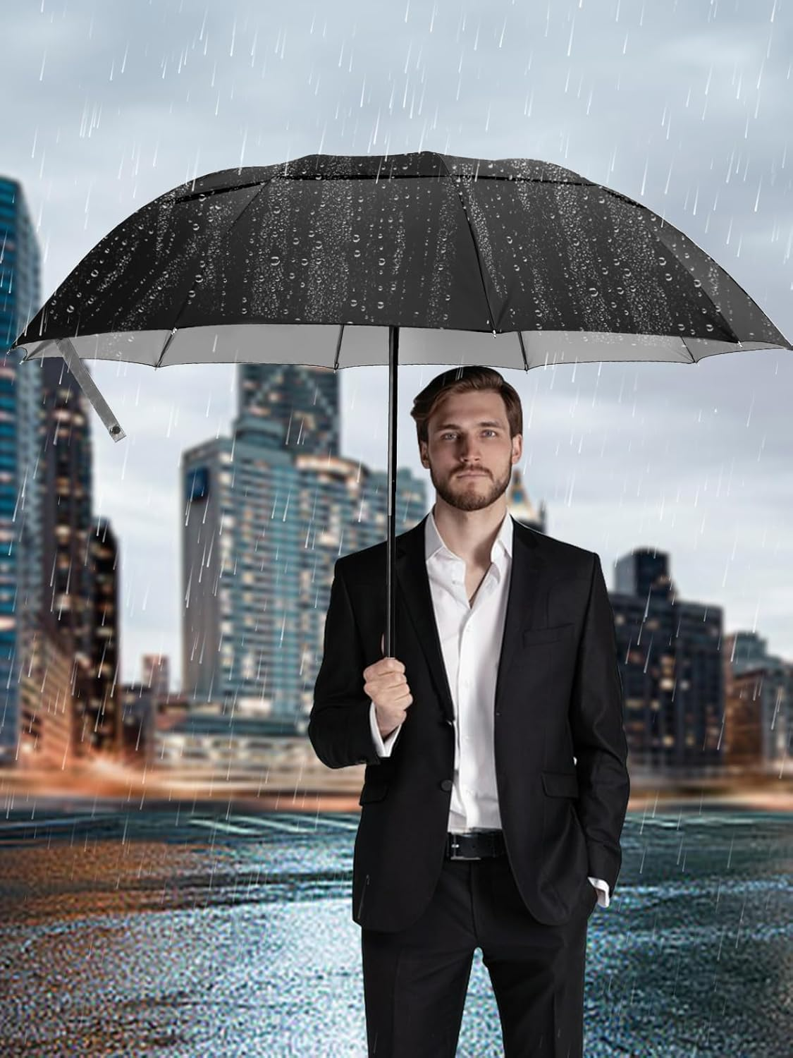 Kalolary 62 Inch Extra Oversize Large Compact Golf Umbrella，Double Canopy Vented Windproof Waterproof Stick Umbrellas for Women & Men image number 5