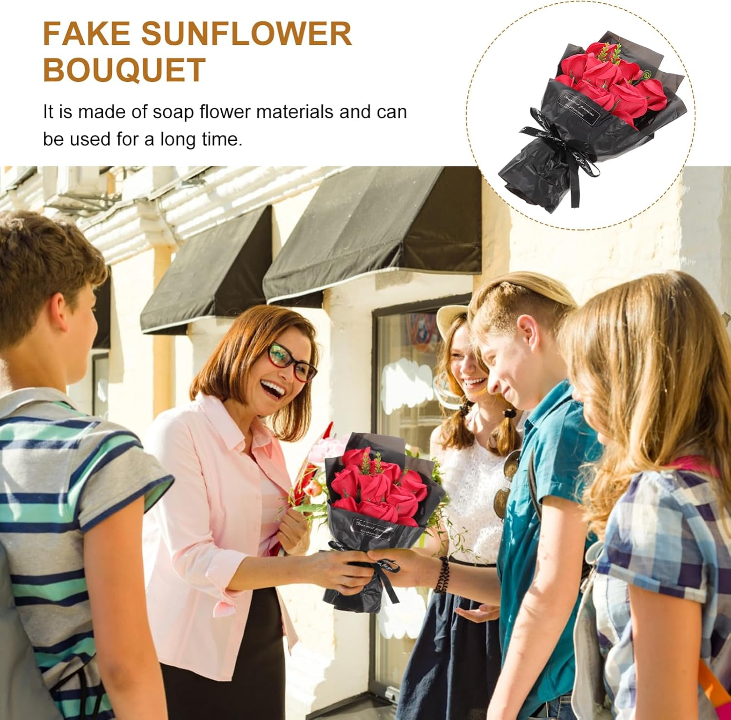 HOMSFOU 2Pcs Flower Soap Bouquet Realistic Artificial Scented Petals Mother'S Day Decorative for Bathroom image number 4