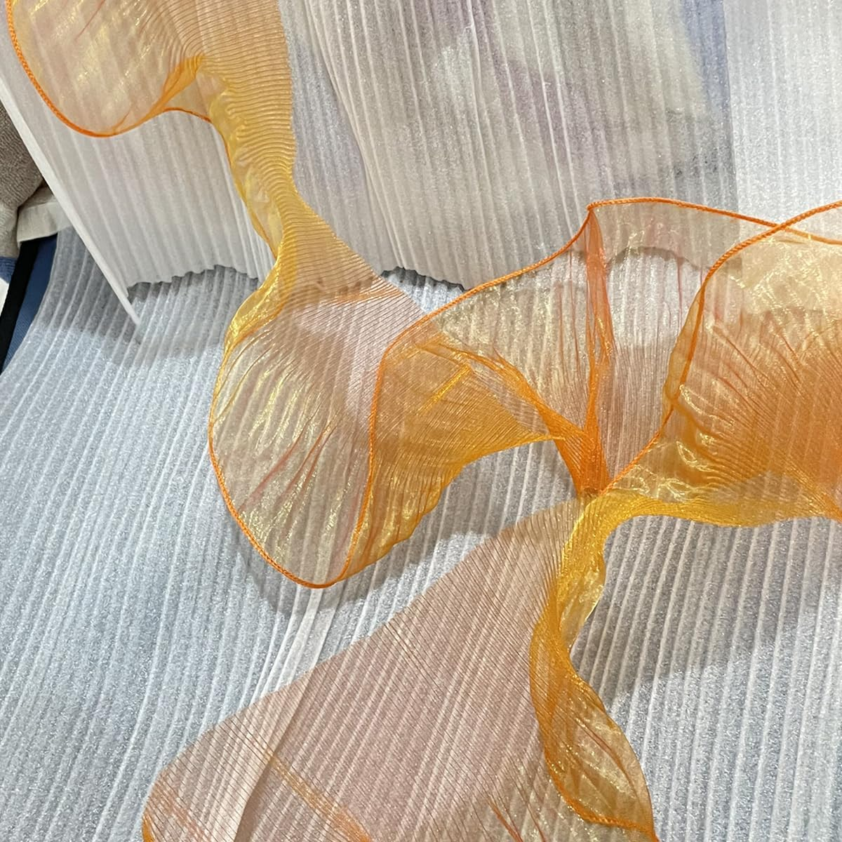 5 Yards Retro Ruffle Pleated Chiffon Trim Dress Bag Decoration Tulle Fabric Applique Trimming Craft Sewing (Bright Orange)