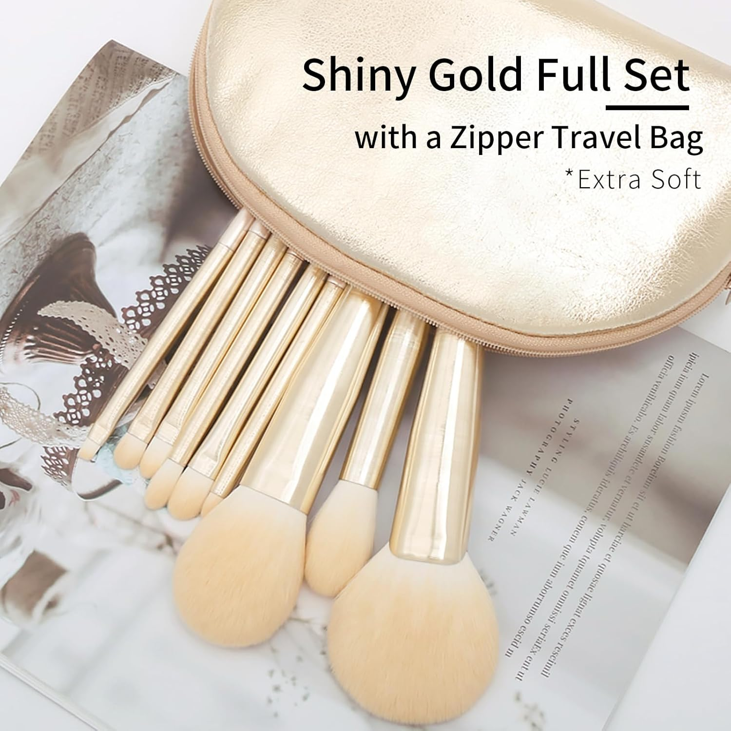 ENZO KEN Natural Hair Makeup Brush Set Professional, Fox Hair Makeup Brushes Set with Case, Gold Cosmetic Brushes Makeup Set, Natural Makeup Brushes, Natural Hair Make up Brushes Set Professional. image number 6