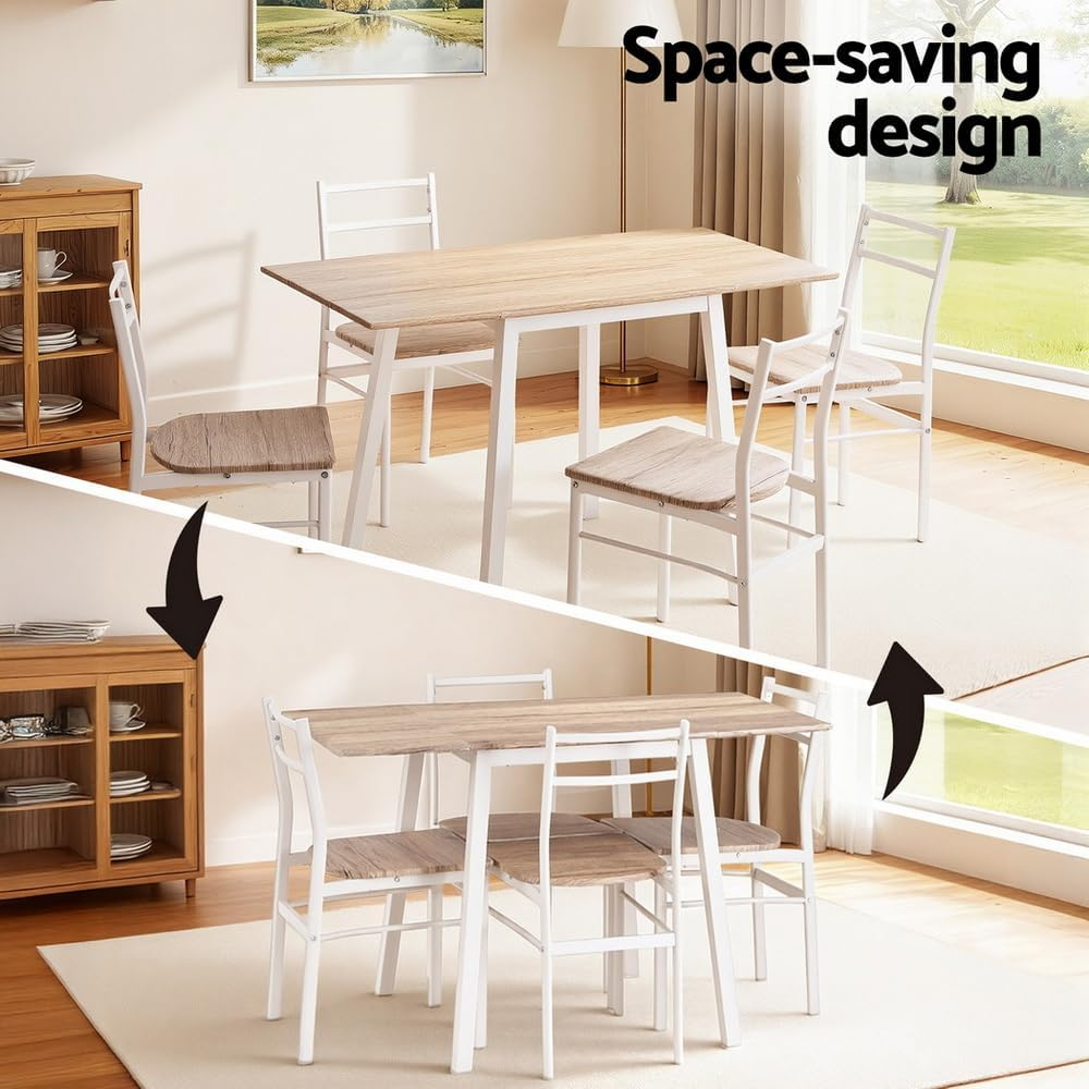 Artiss Dining Table and Chairs Set of 5, Modern Kitchen Furniture Foldable Functional Desk Set, Space-Saving Furniture for Apartment, Restaurant, Natural and White image number 1