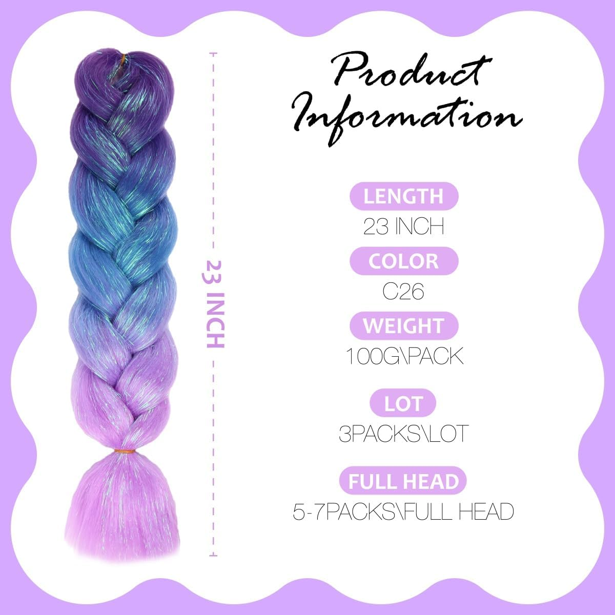 Ombre Jumbo Braiding Hair Extensions with Sparkling Hair Tinsel Strands Jumbo Braiding Hair Extensions High Temperature Fiber Crochet Twist Braids 24Inch 3Pcs/Lot (C26) - C26 image number 5