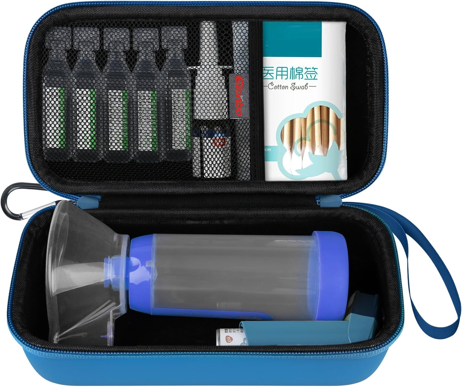 Elonbo Carrying Case ​For Asthma Inhaler, Inhaler Spacer for Kids and Adults, Masks, Inhaler Holder Asthma Travel Organize Bag, Pocket Fits Allergy Meds, Ventolin Inhaler, Blue (Case Only)