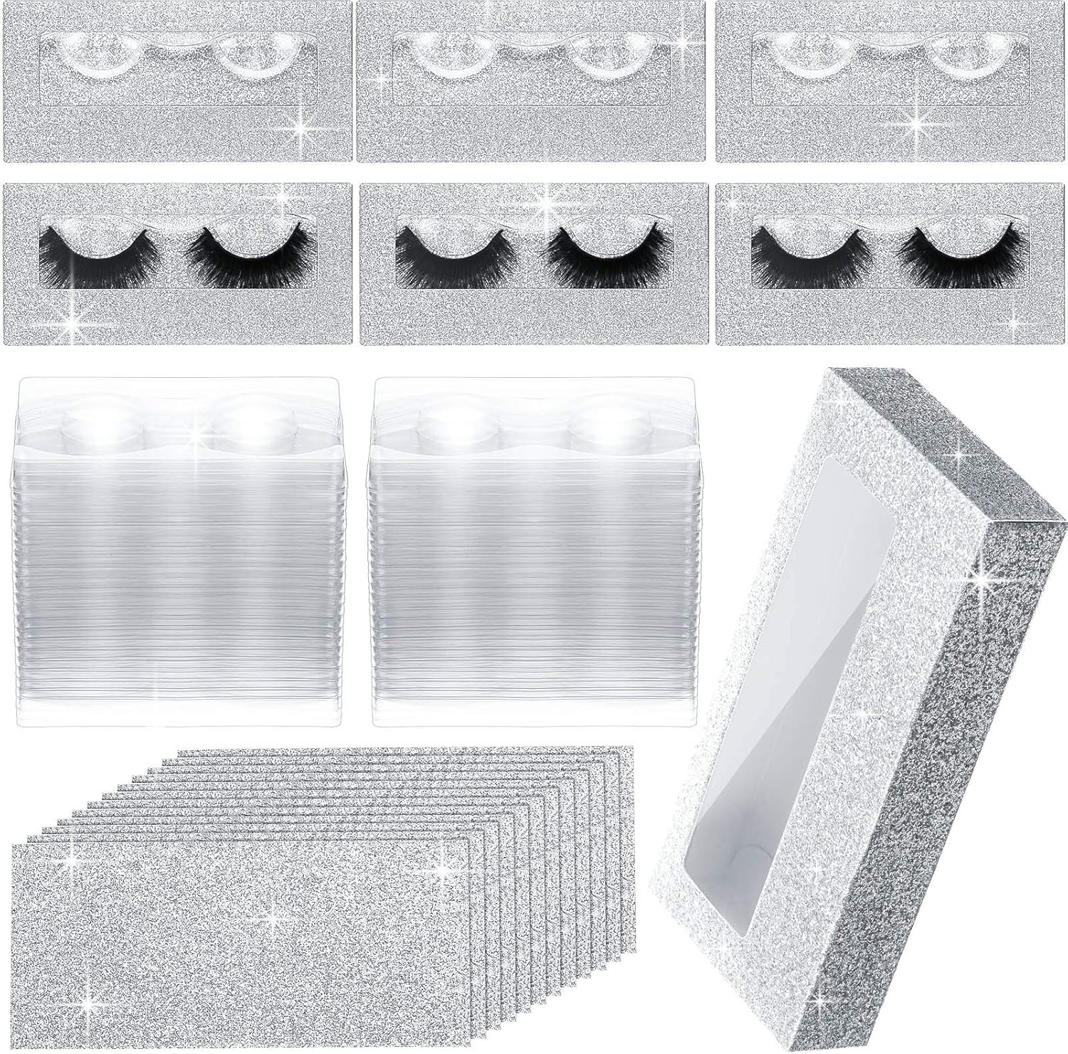 50 Sets Empty Eyelash Case Set, Include 50 Empty Eyelash Box Lash Box Packaging Eyelash Storage Box, 50 Eyelash Box Tray False Eyelash Storage Box Tray, 50 Internal Background Paper (Champagne Gold)