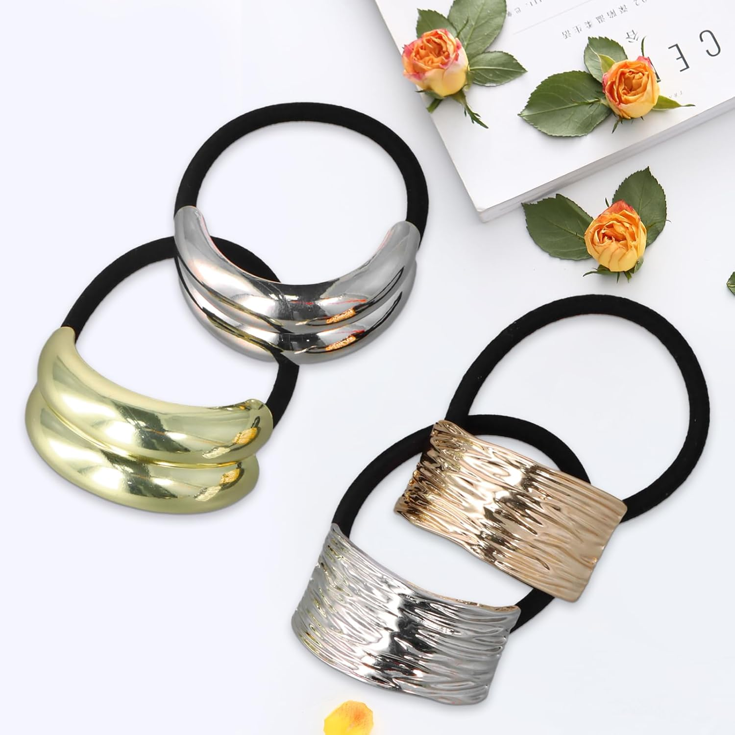 YILANJIN Pack of 5 Hair Bobbles, Metal Hair Accessories, Glitter Ponytail Holder Cuff, Stylish Hair Bobbles, Fashionable Elastic Hair Band for Women, Girls, Hair Accessory (B)