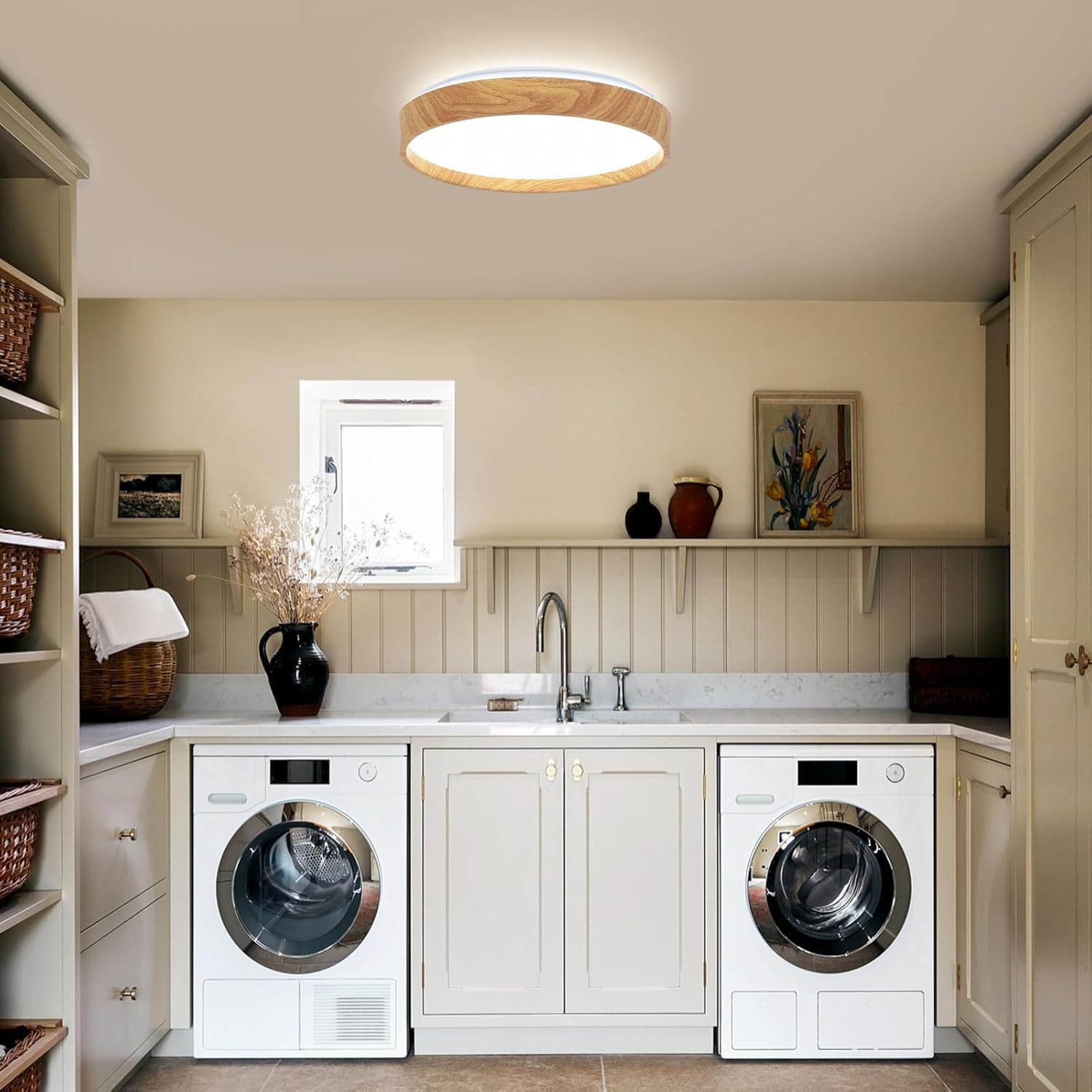 LED Flush Mount Ceiling Light Fixtures 10.2&rsquo;&rsquo;, Modern Bedroom Ceiling Lights 6000K, Painted Wood Grain Low Profile Ceiling Lighting for Dining Room, Kitchen, Living Room RCM Certificted image number 1