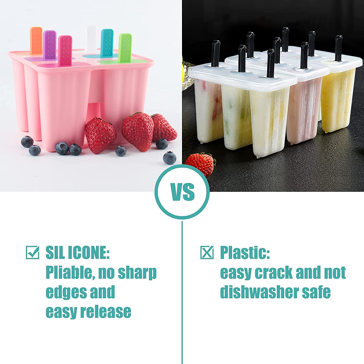 DEHUB Ice Cream Moulds, 6 Pieces Silicone Ice Pop Molds BPA Free Popsicle Mold Reusable Easy Release Ice Pop Maker - Food Grade Ice Pops Shapes for Homemade Popsicle image number 6