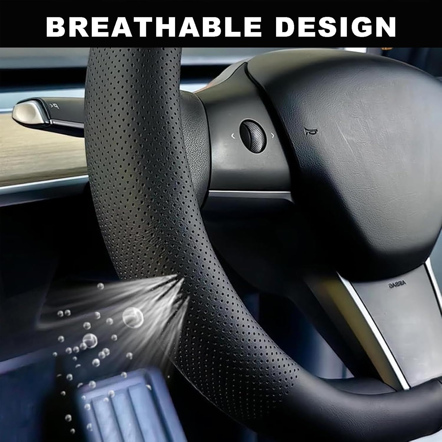 MAEZOE Nappa Leather Steering Wheel Cover for Tesla Model 3/Y 2016&ndash;2026 Juniper/Highland, Ultra-Thin D-Shaped Grip, Breathable & Non-Slip for Commuters, Family, Daily Driving