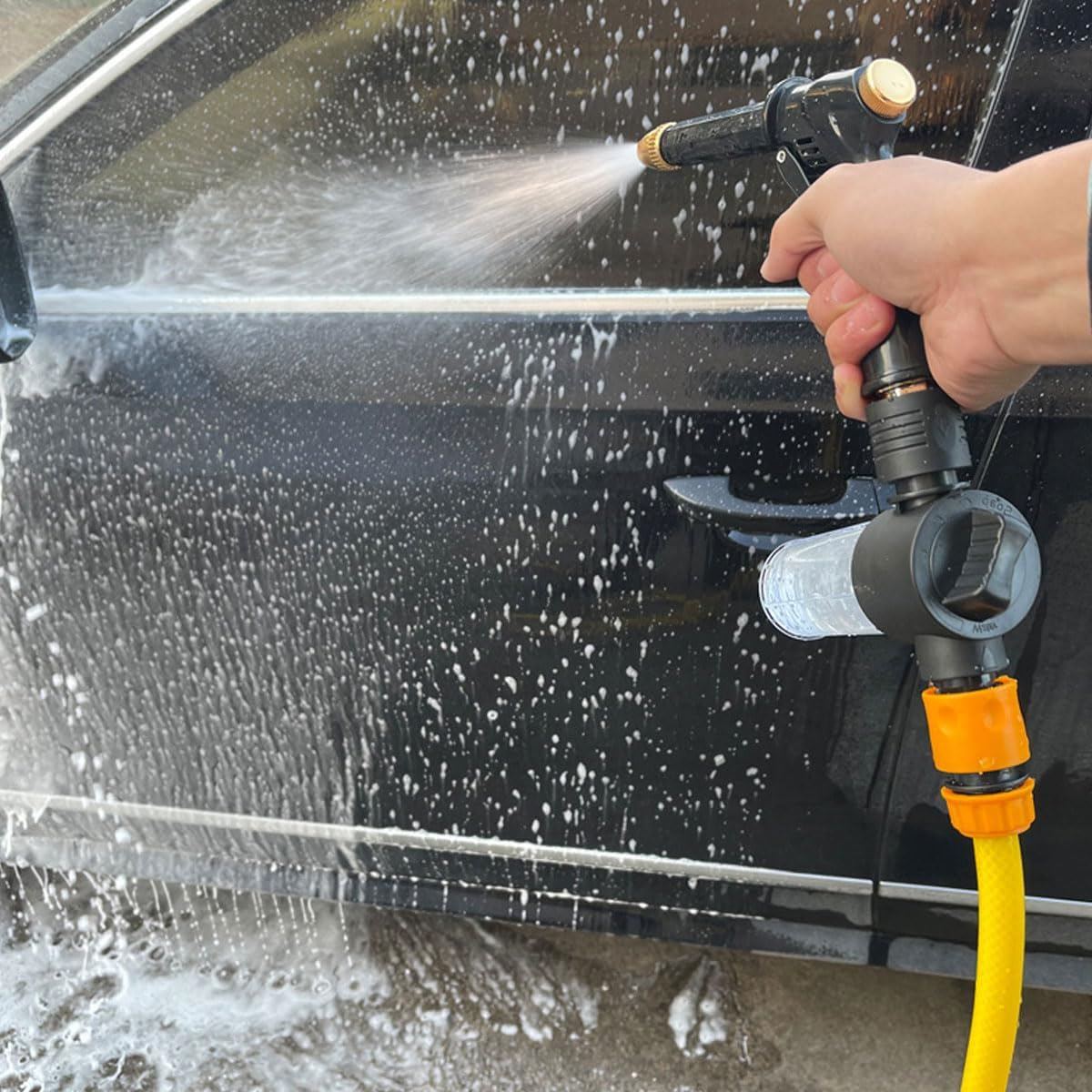 AIMALL High Pressure Car Wash Water Gun Set with Foam Bottle and Antifreeze PVC Hose | Adjustable Spray Nozzle for Car Cleaning Garden Watering Vegetables Flowers