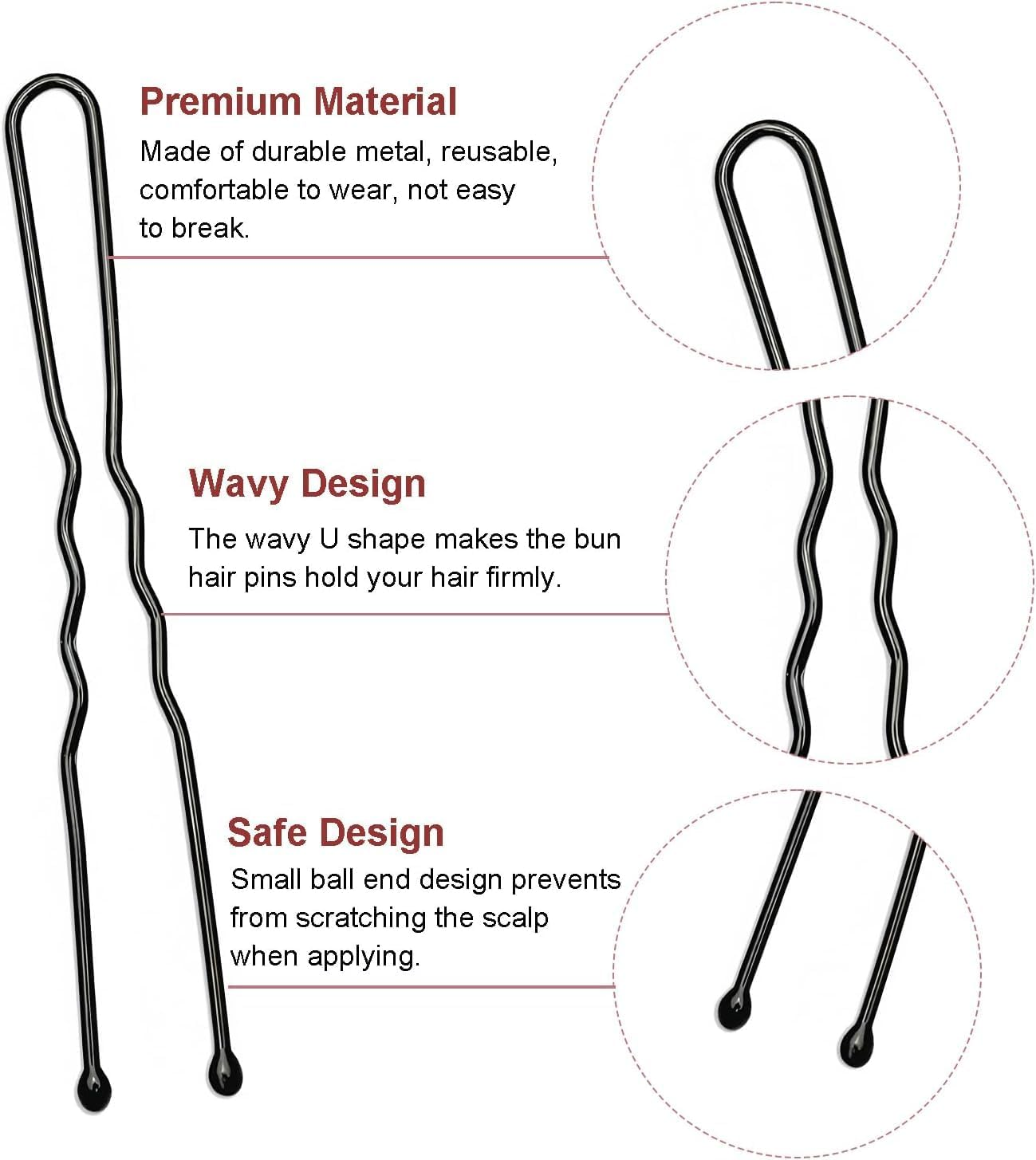 300Pcs Bobby Pins Set, 100 Hair Grips 100 U Shaped Pins 100 Hairbands for Women, Hairpins for Buns, Black Hair Styling Accessories with Storage Box