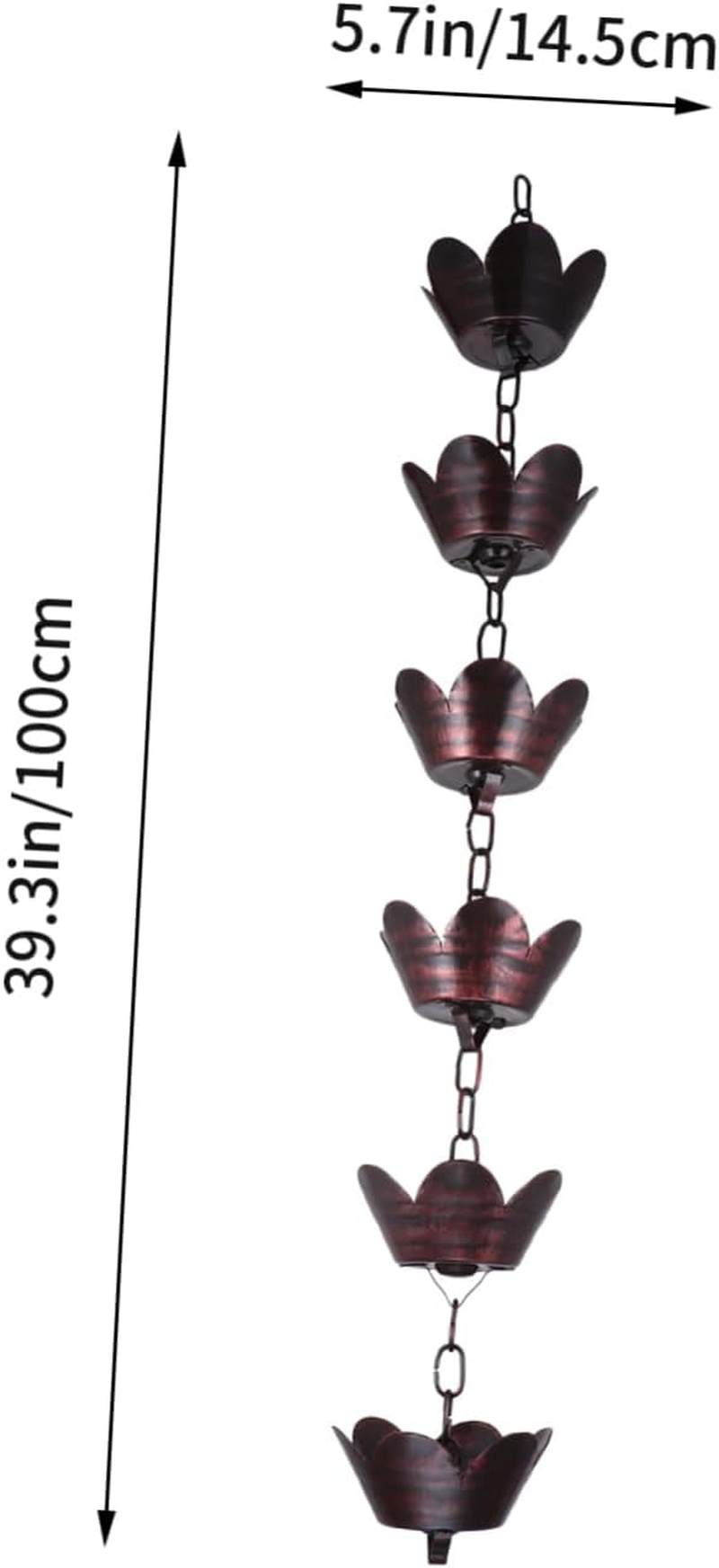 FONDOTIN 1M Metal Rain Chain Petal Design Elegant Chimes and Cups for Gutter Decoration for Garden Patio and Courtyard Creates Serene Ambiance Cascading image number 3