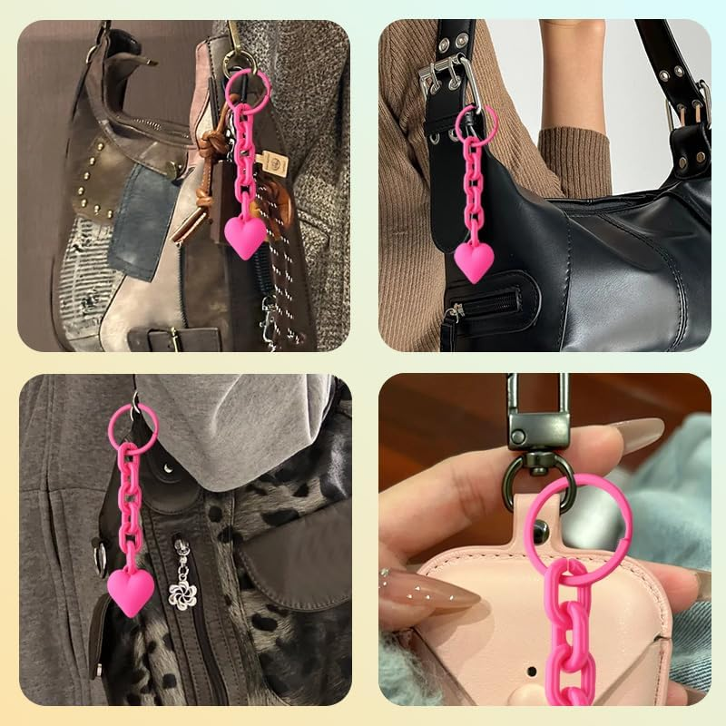 Novelty Heart Chain Keychain for Handbag Bag Accessories Charms for Girls Women Fashion Punk Goth Heart Keychain for Car Keys - Black image number 3